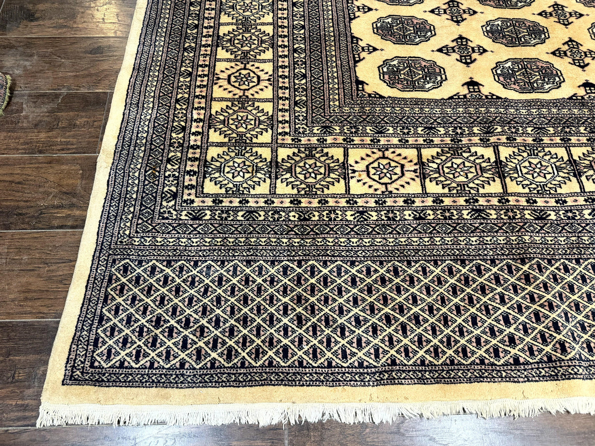 Pakistani Bokhara Turkoman Rug 9x11, Cream, Handmade Wool Vintage Carpet - Jewel Rugs, view 8