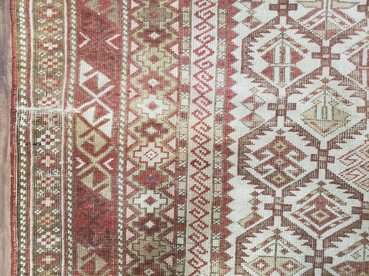 Antique Caucasian Shirvan Rug 4x6, Dagestan Area Rug, Wool Hand-Knotted Soft Red & Ivory 1920s Oriental Carpet, Soft Muted Colors - Jewel Rugs, view 10