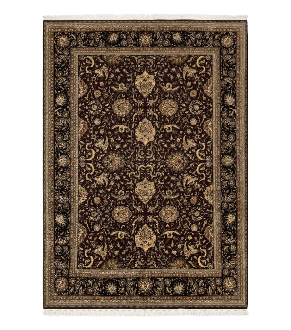 Indo Persian Rug 10x14, Floral Allover, Handmade Vintage Wool Rug, Dark Maroon/Plum and Black - Jewel Rugs