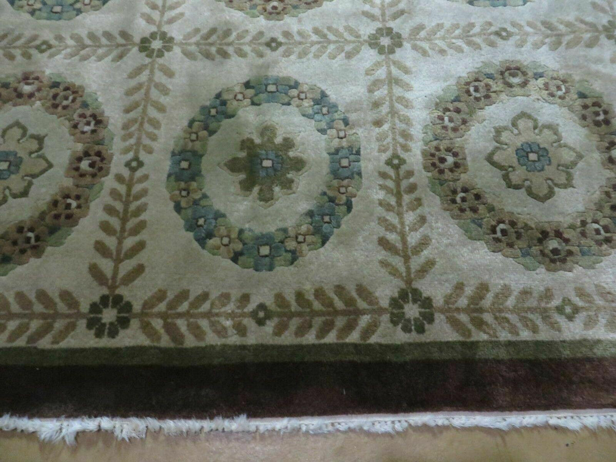 9' X 12' Modern Handmade Indo Lahore Wool Rug Art Deco Olive Ivory Nice Wow - Jewel Rugs, view 6