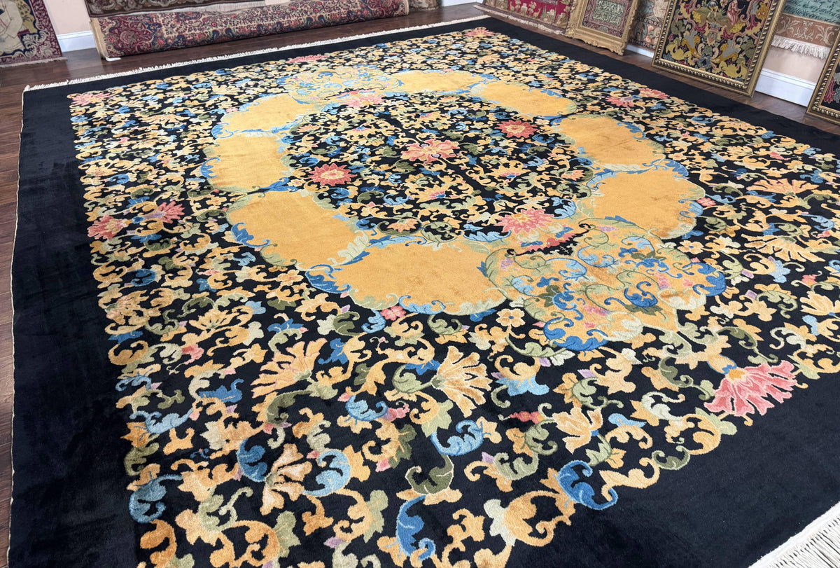 Antique Chinese Peking Rug 12.6 x 14.9, Palace Size Asian Oriental Carpet, Art Deco Rug, Rare - Jewel Rugs, view 13