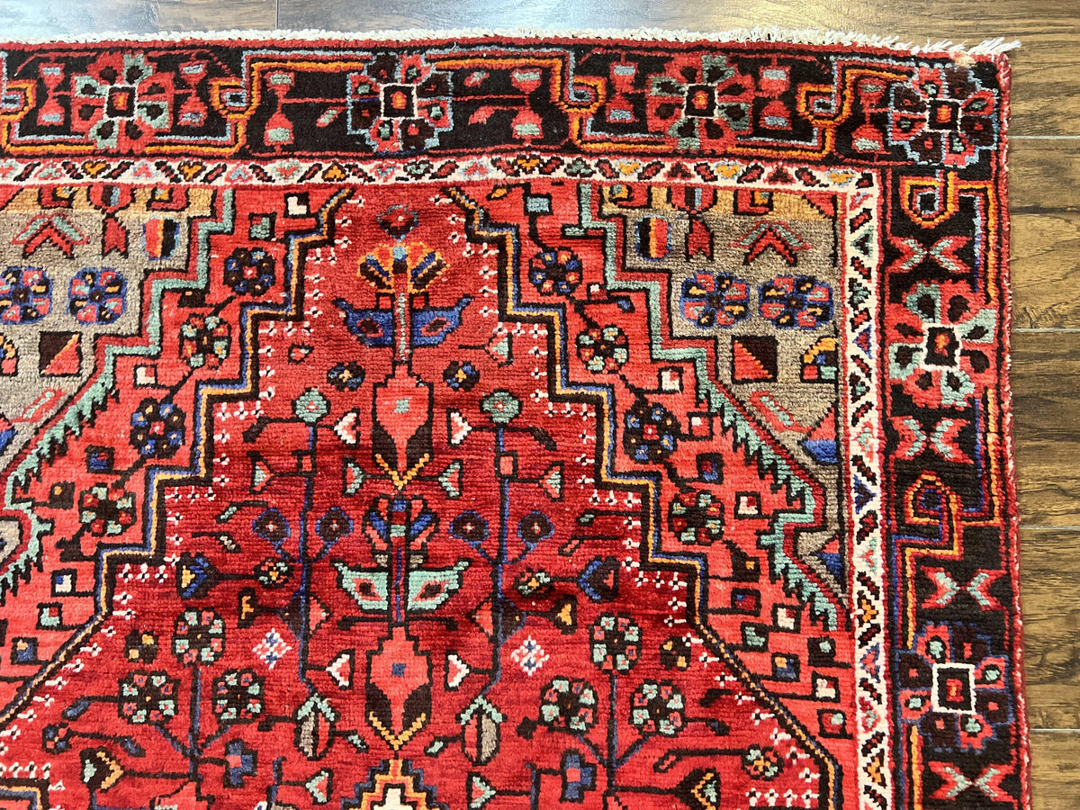 Antique Persian Tribal Rug 4x7, Red, Geometric Medallion, Handmade, Wool, Persian Zanjan Rug - Jewel Rugs, view 8