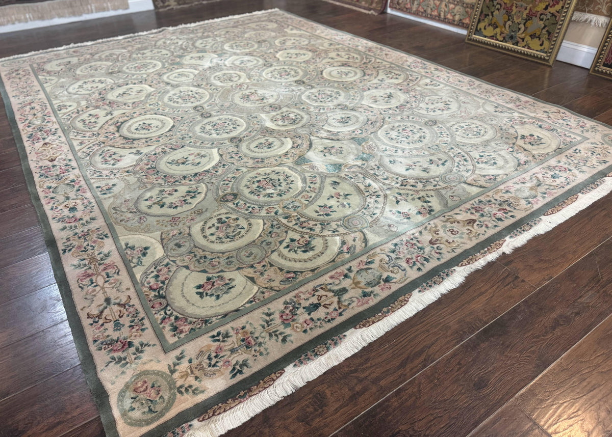 Pak Persian Rug 9x12, Wool with Silk Highlights, European Design, Floral, Green - Jewel Rugs, view 13