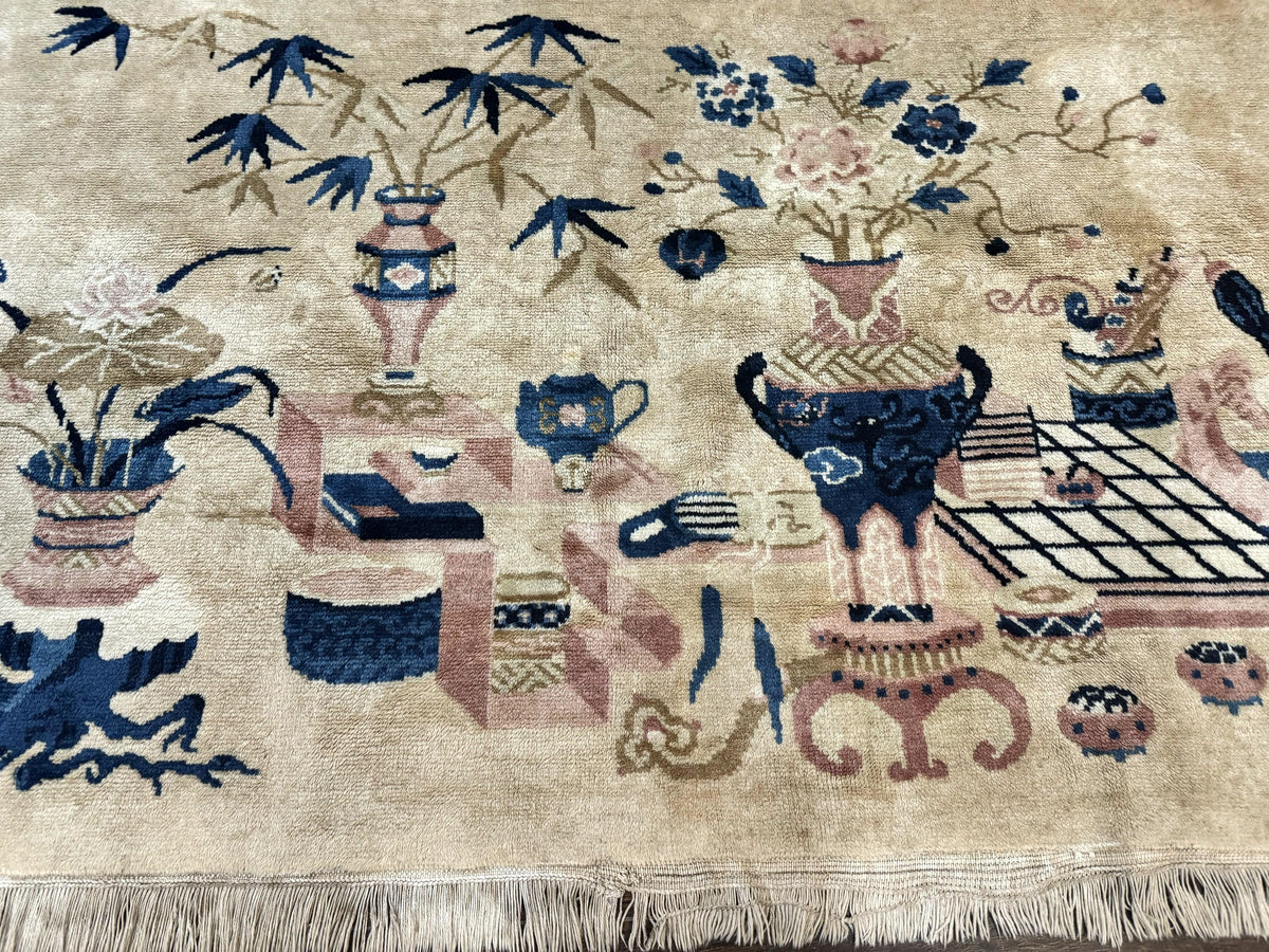 Chinese Rug 5x3, Horizontal Rug, Vases Flowers, Handmade Antique Vintage Carpet, Peking Rug, Chinese Wool Rug - Jewel Rugs, view 5
