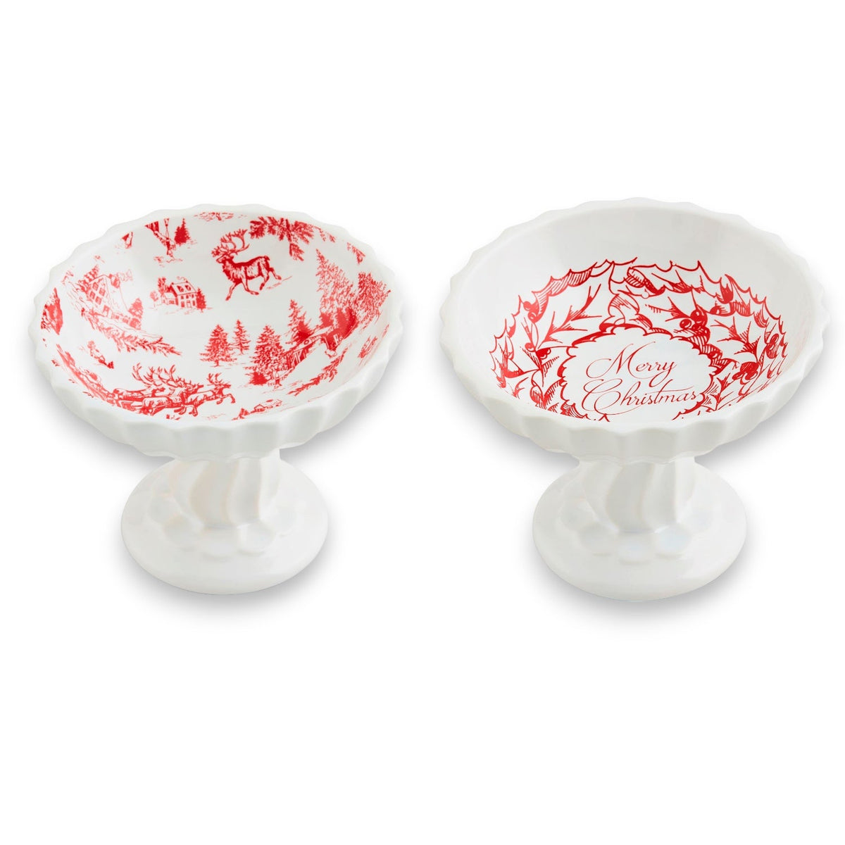 Red Toile Pedestal Ceramic Candy Dish by Rust & Cinder