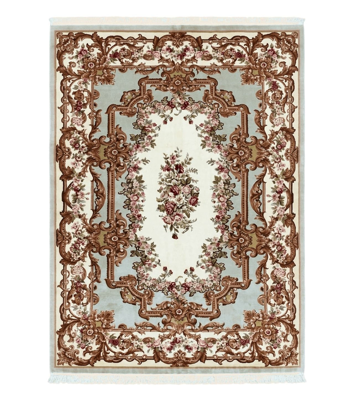 Aubusson Rug 10x13, Cream and Light Mint Green Hand Knotted Handmade French Savonnerie European Carpet, Wool Pile, Large Room Sized Vintage - Jewel Rugs