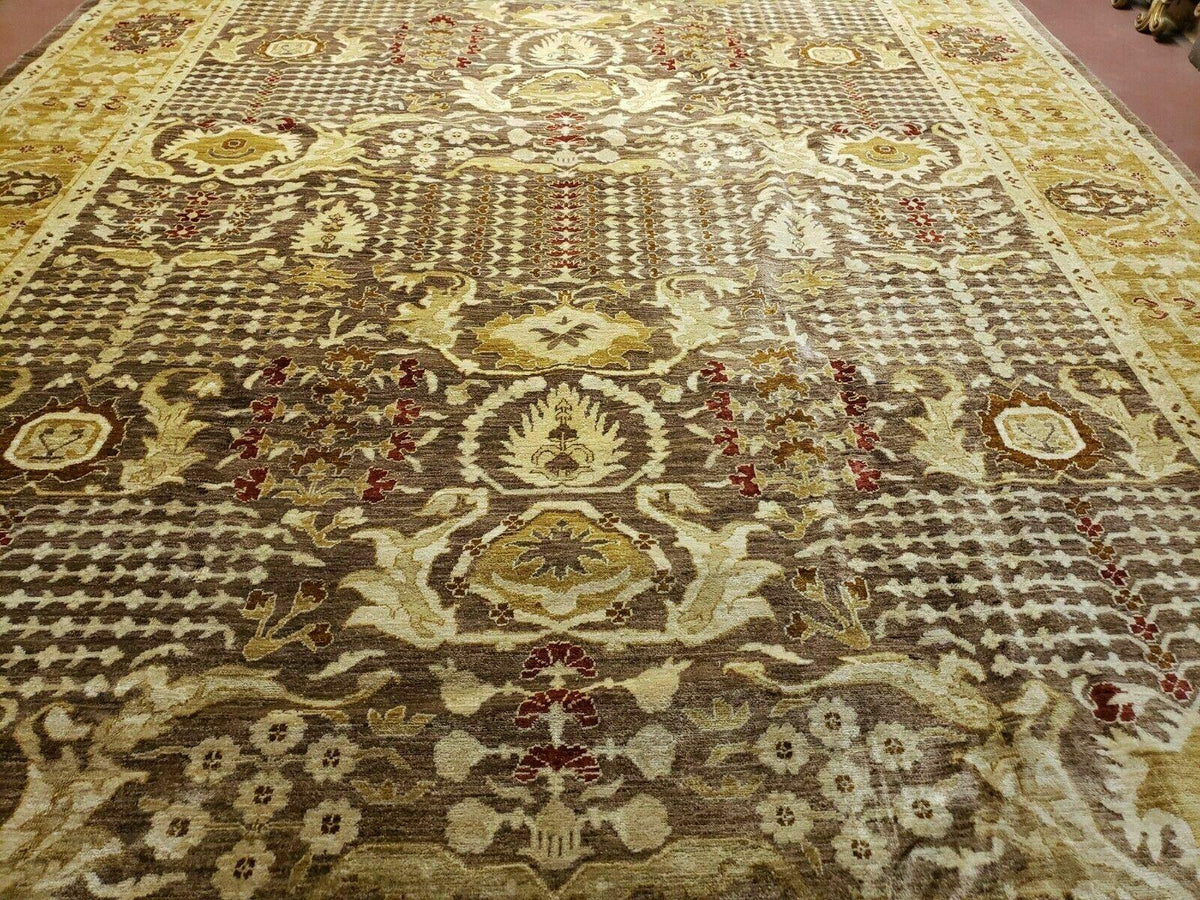 10' X 14' Handmade Pak Peshavar Chobi Agra Wool Carpet Coffee Brown Gold - Jewel Rugs, view 12