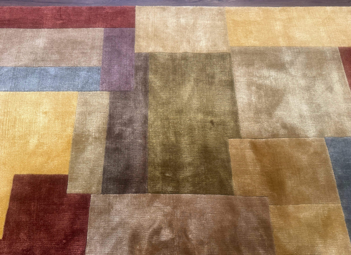 Modern Tibetan Wool Rug 8x10, Multicolor, Thick Pile, Contemporary, Nepali, Handmade - Jewel Rugs, view 4