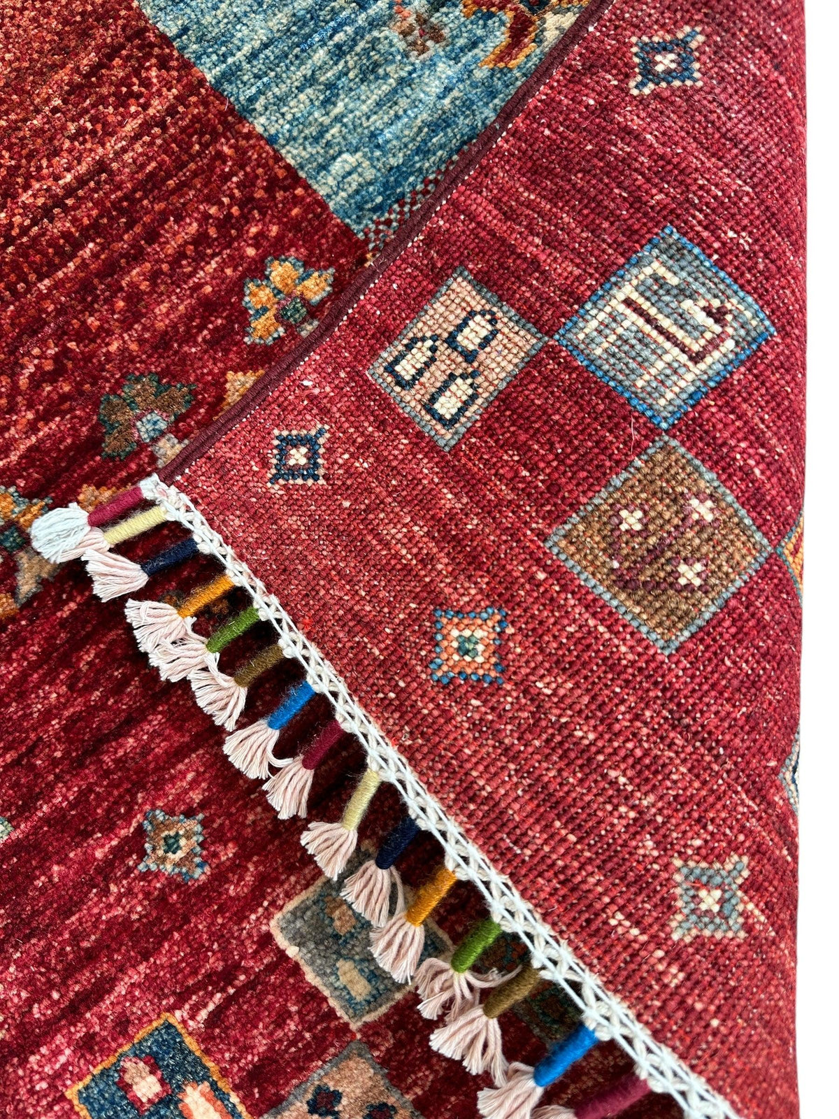 Afghan Ghazni Rug 7x10 | Red, Orange & Blue | Hand-Knotted Wool - Rugistan, view 15
