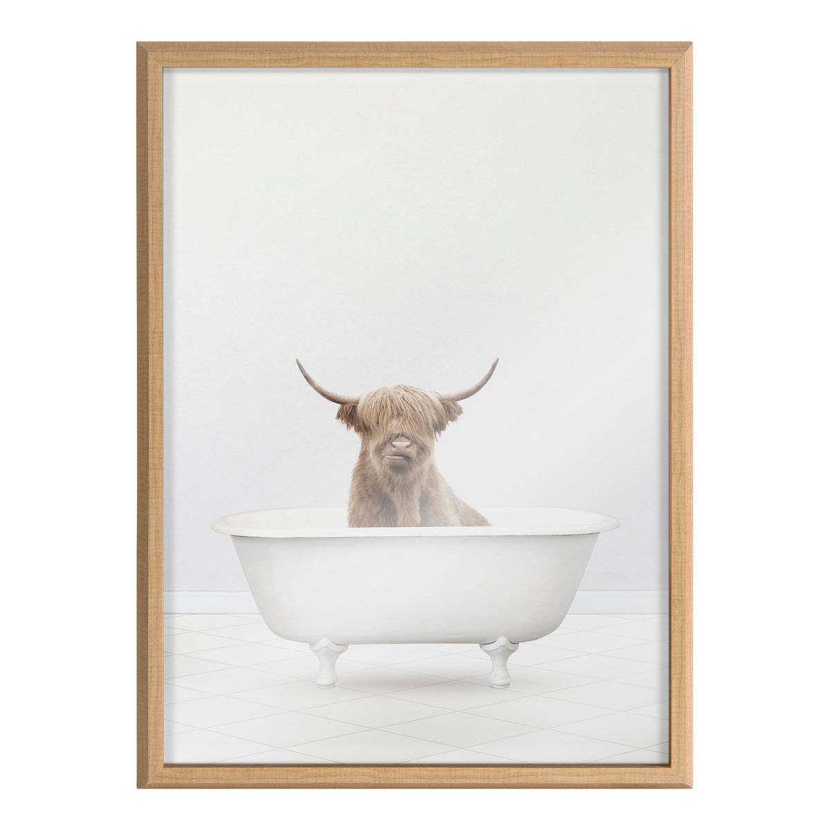 Blake Highland Cow Solo Bathtub Framed Printed Glass by Amy Peterson Art Studio
