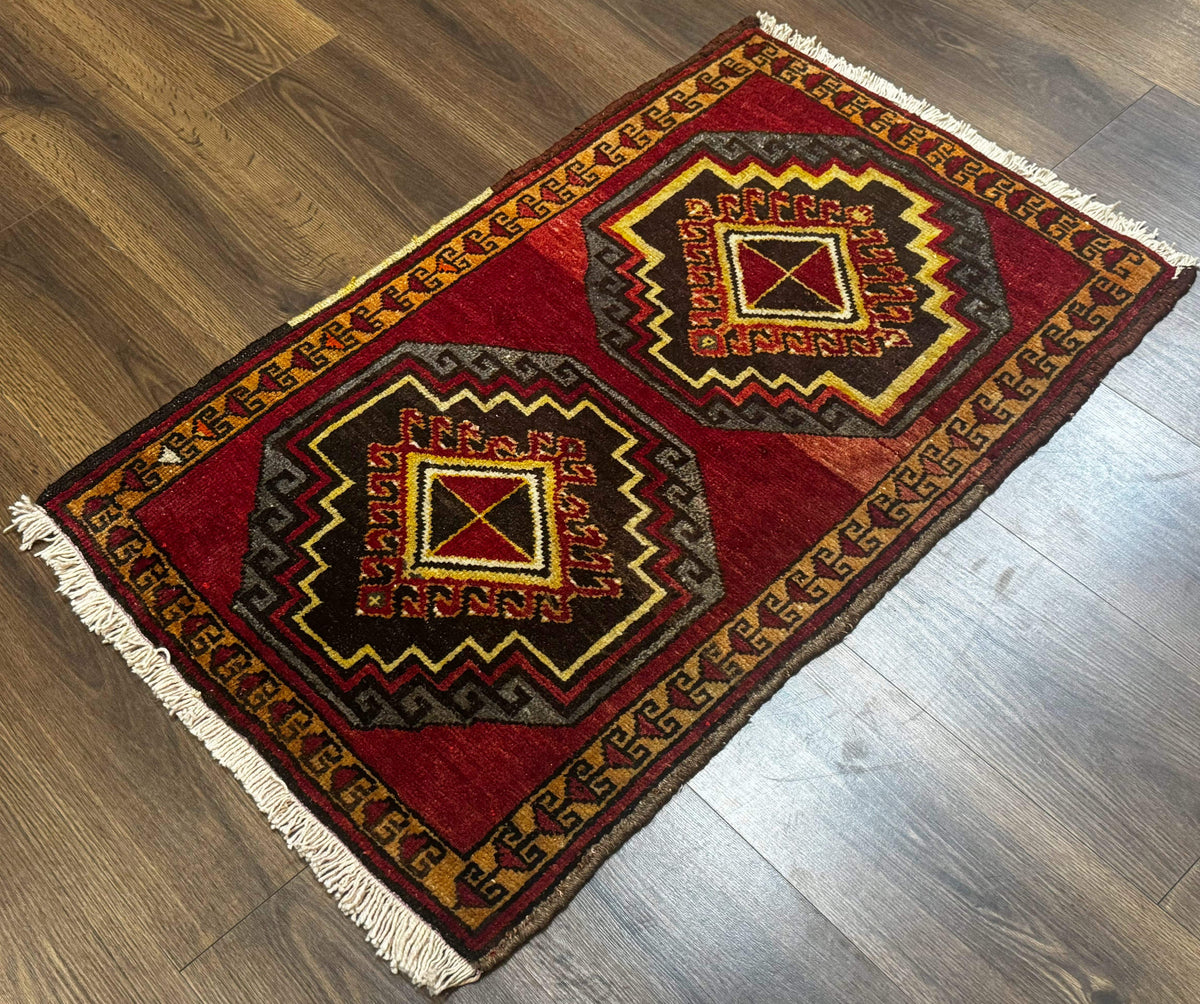 Small Antique Turkish Yastik Rug 2x3, Double Medallions, Geometric, Red, Wool - Jewel Rugs, view 3