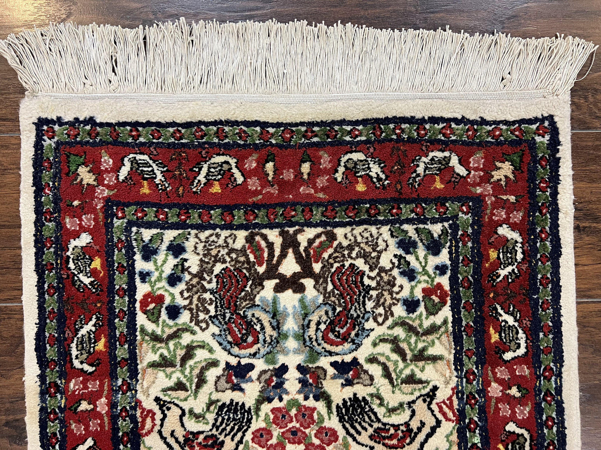 Small Indo Persian Rug 2x3 ft, Wool with Silk Highlights, Animal Pictorials, Birds - Jewel Rugs, view 3