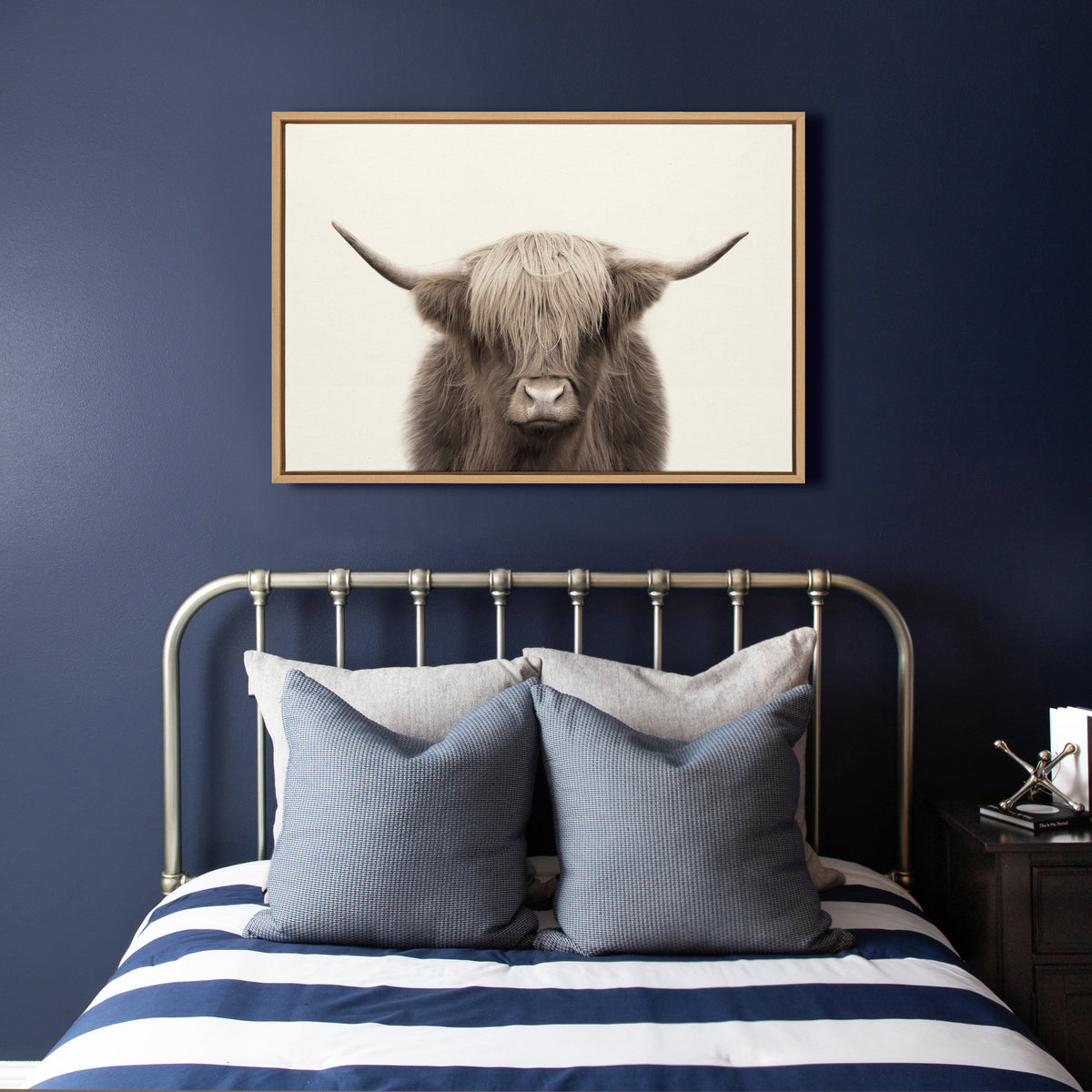 Sylvie Hey Dude Highland Cow Color Framed Canvas by The Creative Bunch Studio