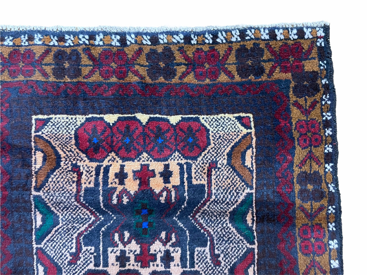 3 X 5 Vintage Handmade Tribal Wool Rug Balouchi Rug Afghan Rug Red Beige Nice - Jewel Rugs, view 7