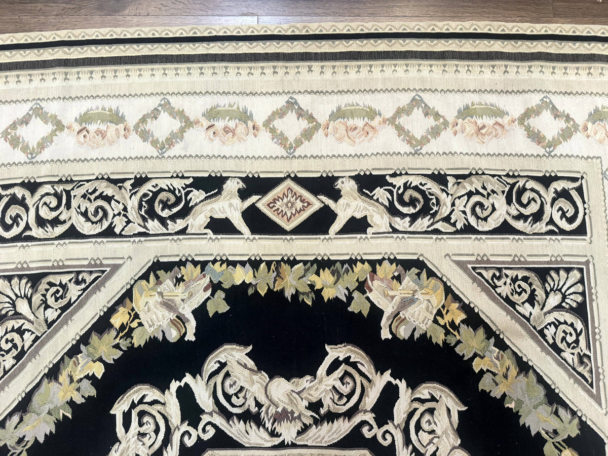 Aubusson Rug 6x8, European Design, Lion Pictorials, Black - Jewel Rugs, view 4