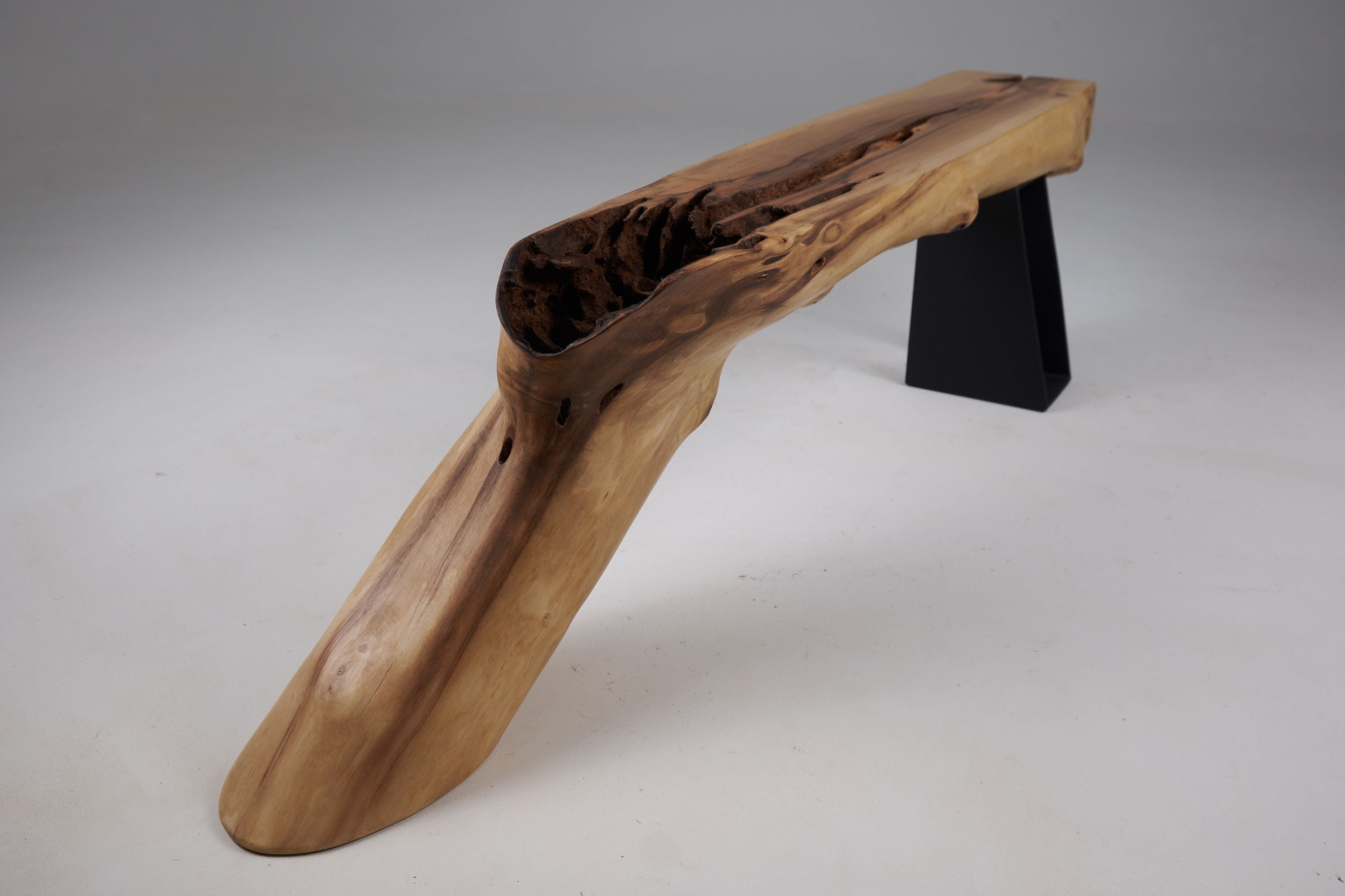 Leszy, Organic Sculptural Wood Bench with Metal Base - image 8