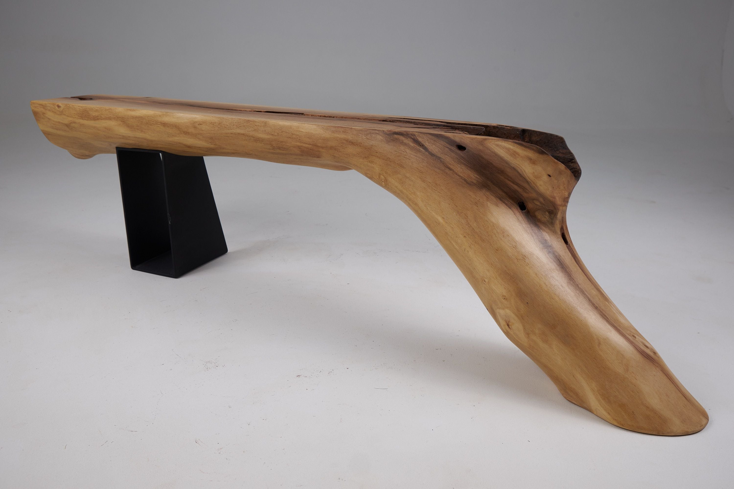 Leszy, Organic Sculptural Wood Bench with Metal Base - image 10