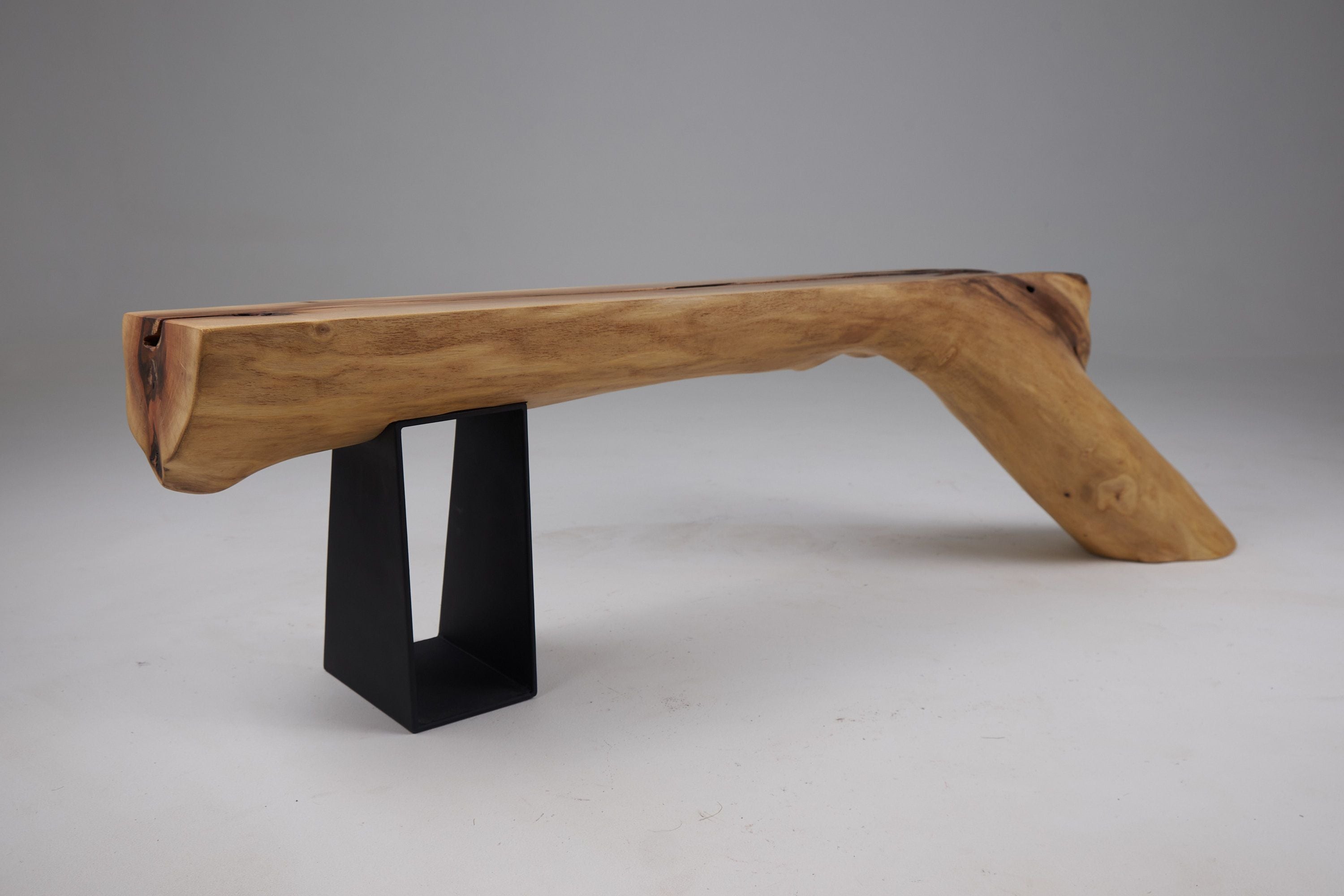 Leszy, Organic Sculptural Wood Bench with Metal Base - image 12