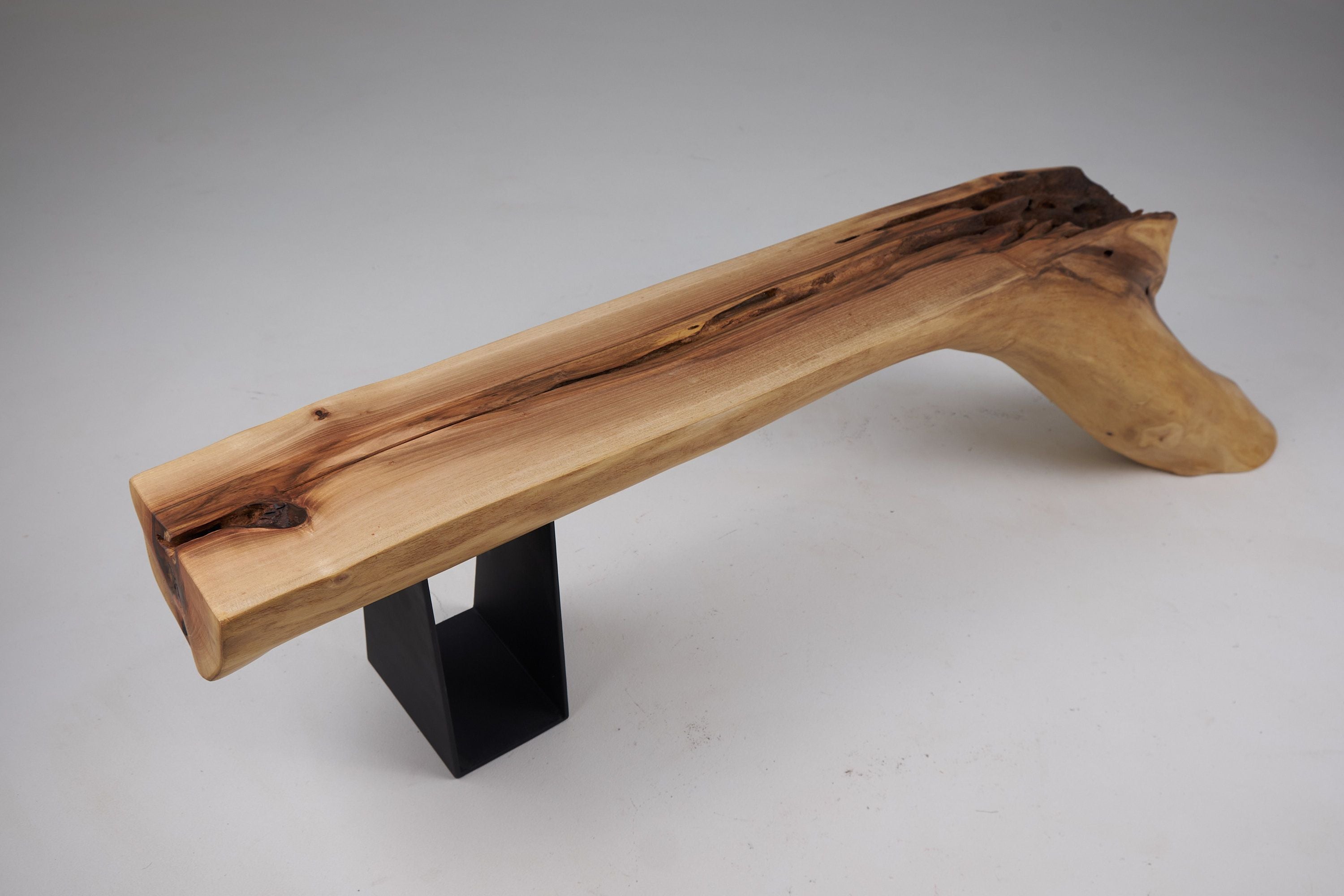Leszy, Organic Sculptural Wood Bench with Metal Base - image 14