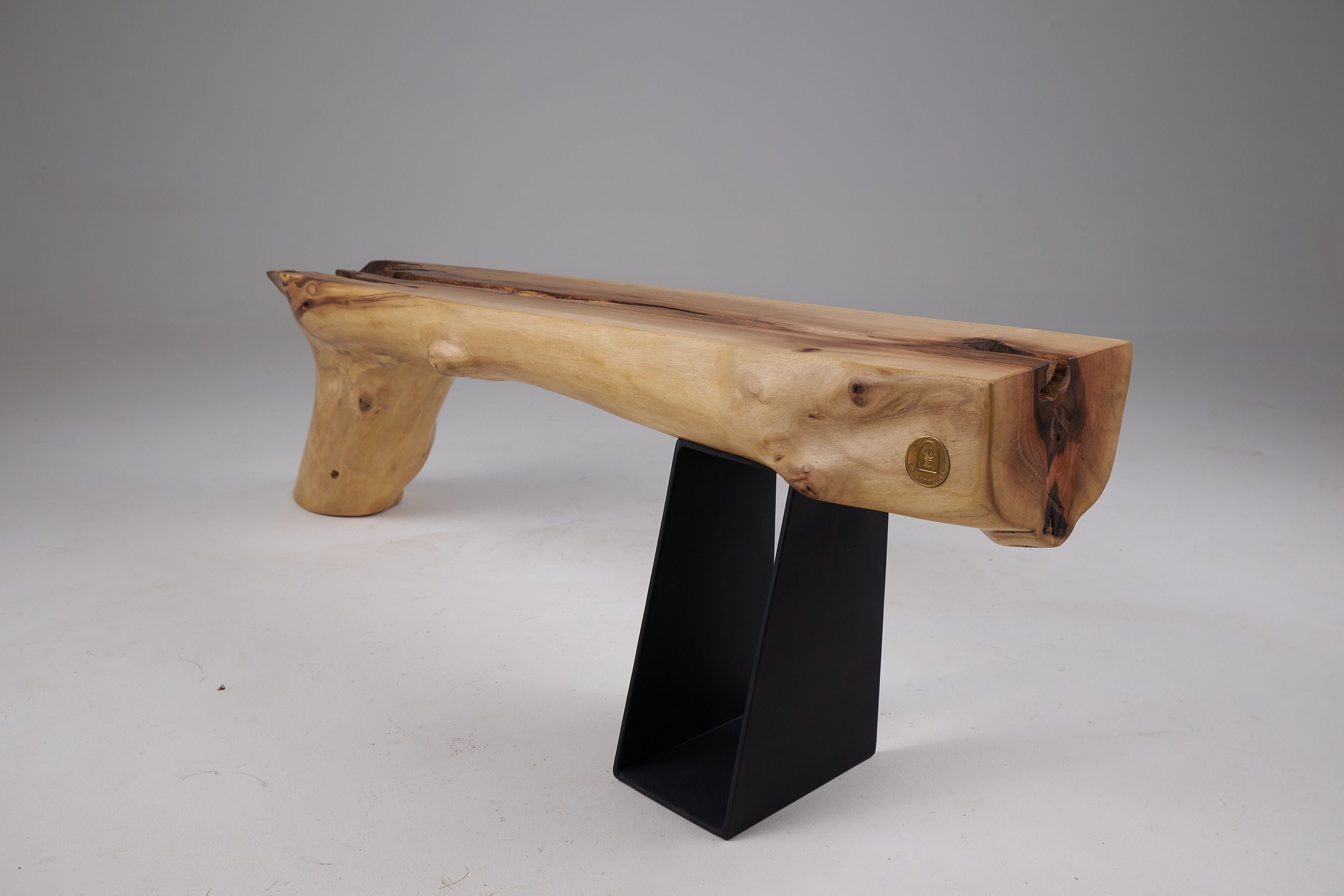 Leszy, Organic Sculptural Wood Bench with Metal Base - image 16