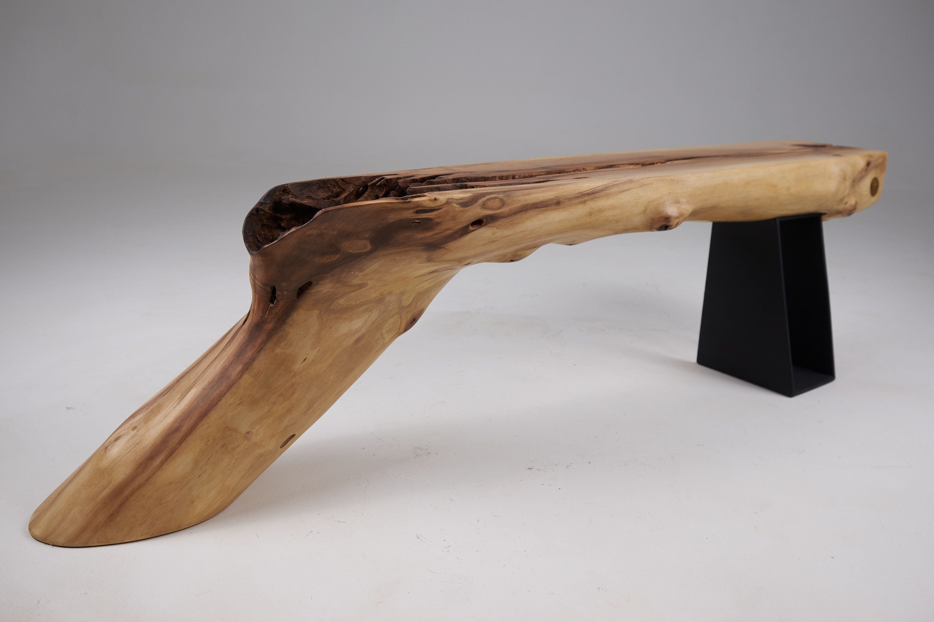 Leszy, Organic Sculptural Wood Bench with Metal Base - image 4