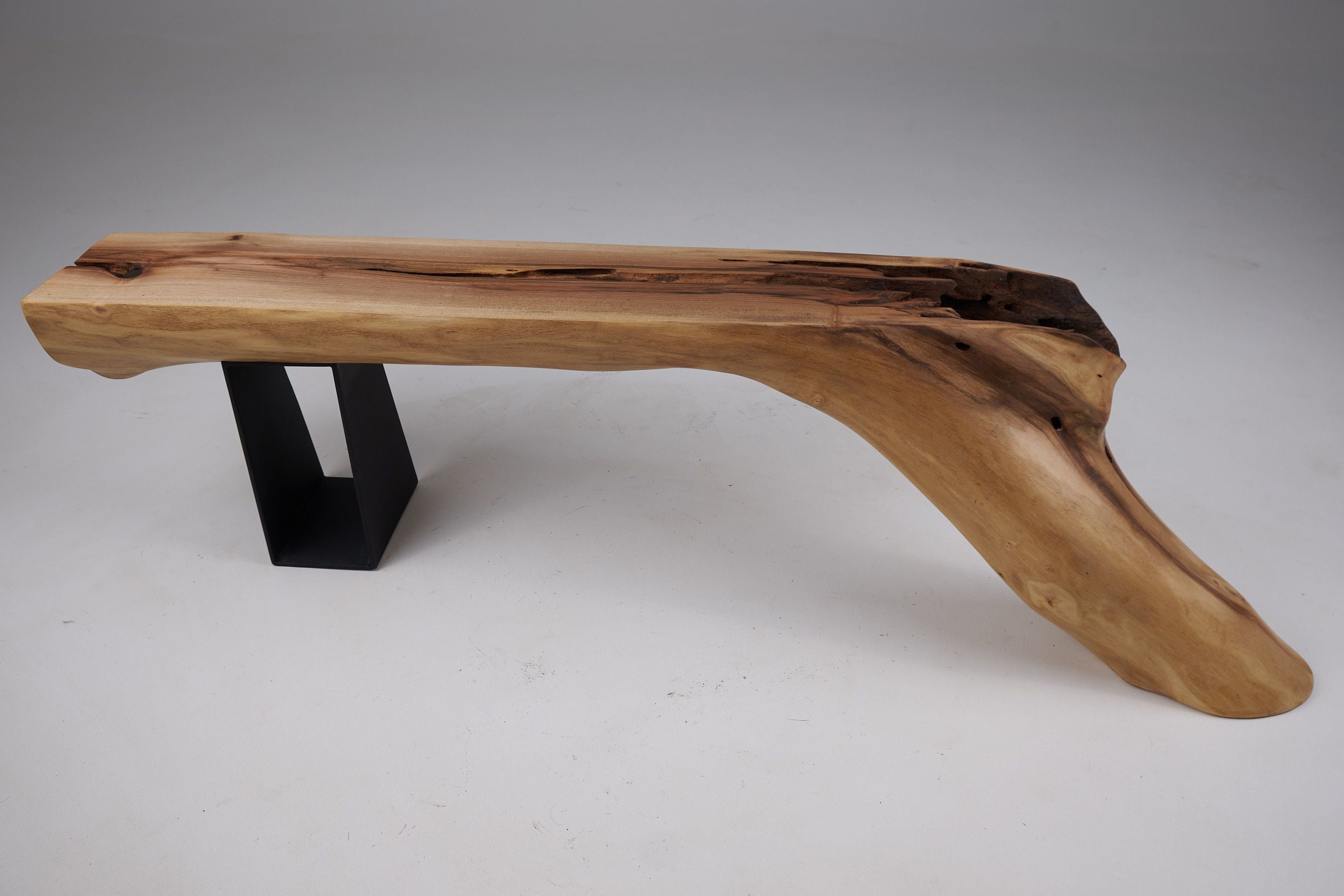 Leszy, Organic Sculptural Wood Bench with Metal Base - image 11