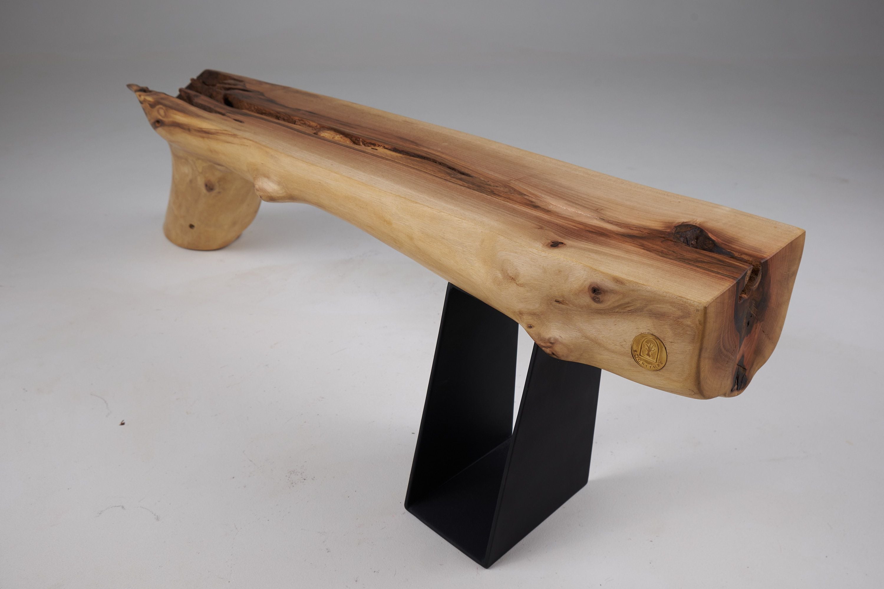 Leszy, Organic Sculptural Wood Bench with Metal Base - image 17