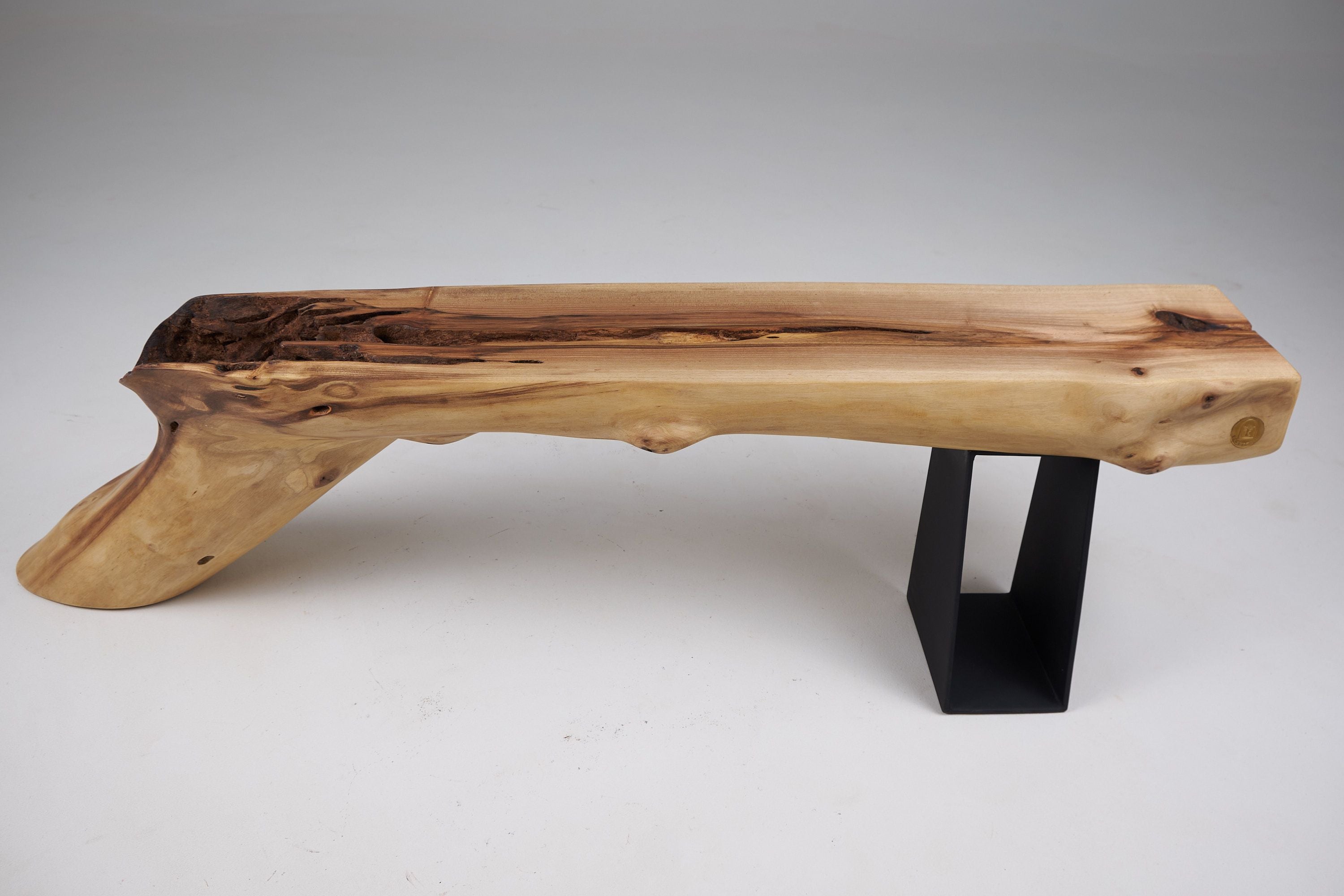 Leszy, Organic Sculptural Wood Bench with Metal Base - image 3