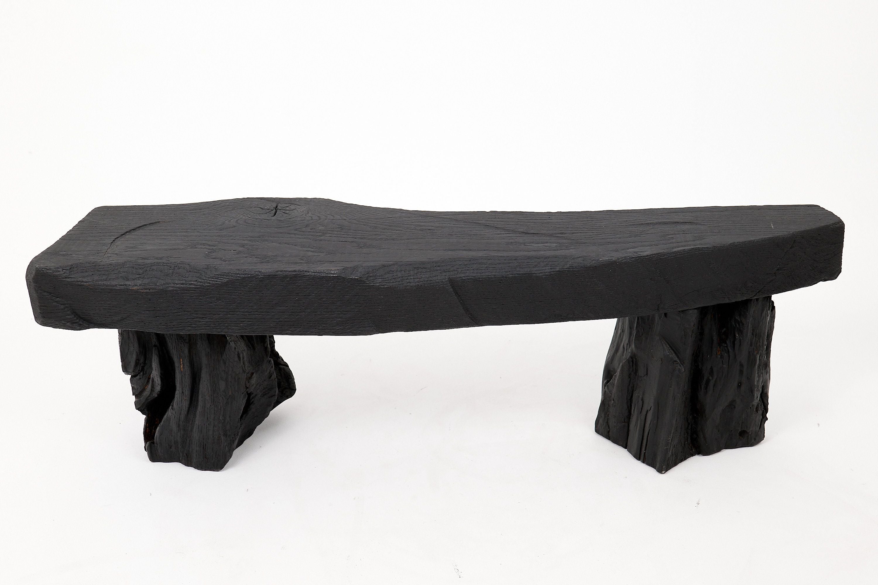 Jownik - Charred Wood Bench with Sculpted Trunk Legs