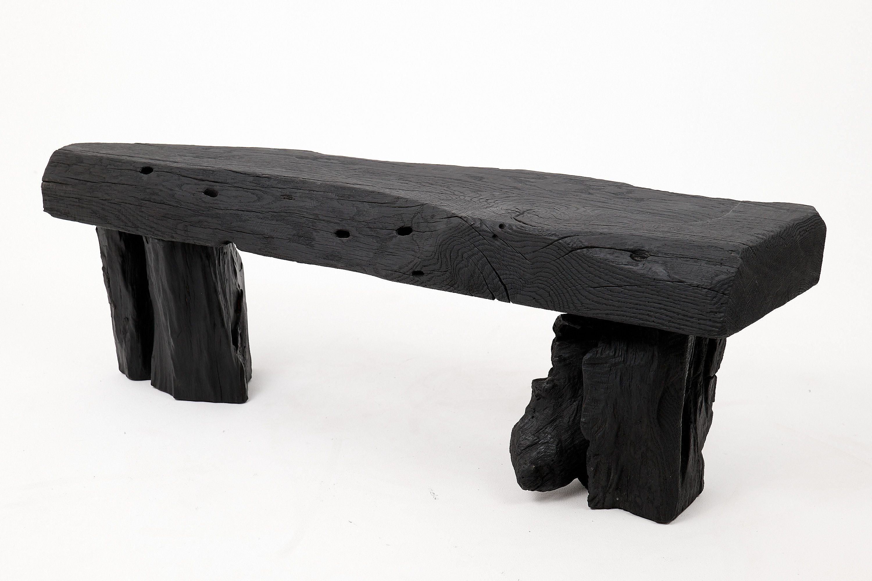 Jownik - Charred Wood Bench with Sculpted Trunk Legs - image 4