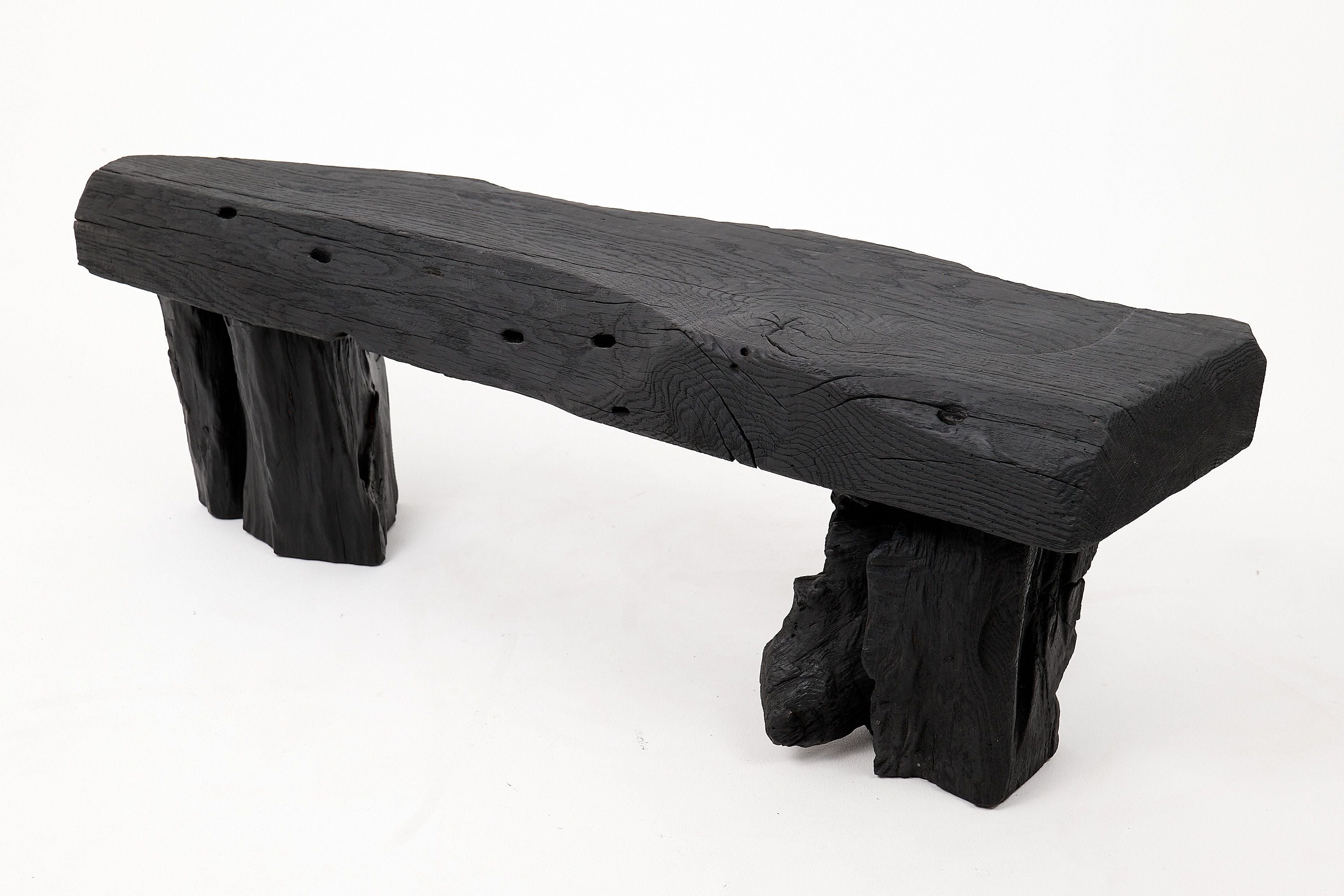 Jownik - Charred Wood Bench with Sculpted Trunk Legs - image 5