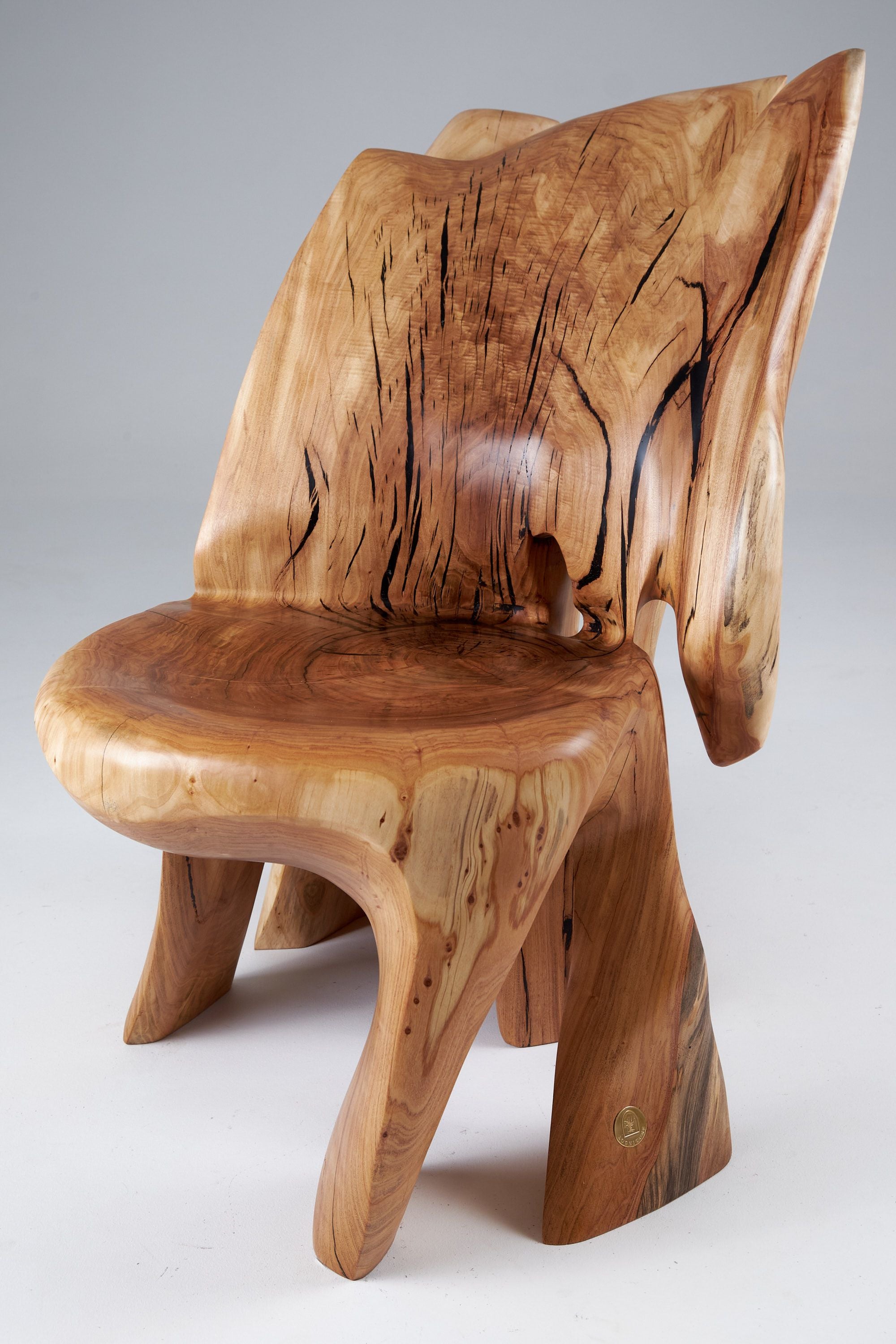 Leszy, Carved Sculptural Solid Hardwood Chair - image 2