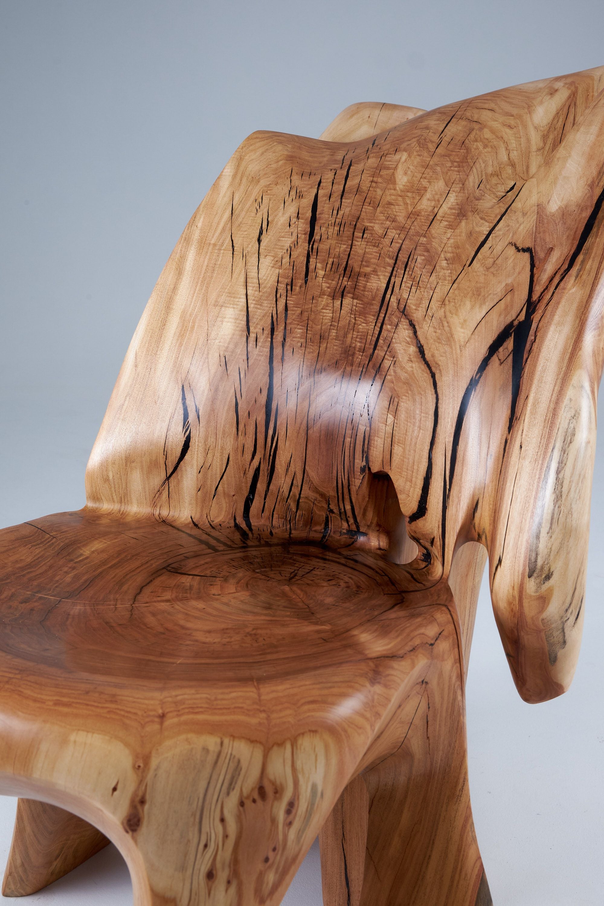 Leszy, Carved Sculptural Solid Hardwood Chair - image 4