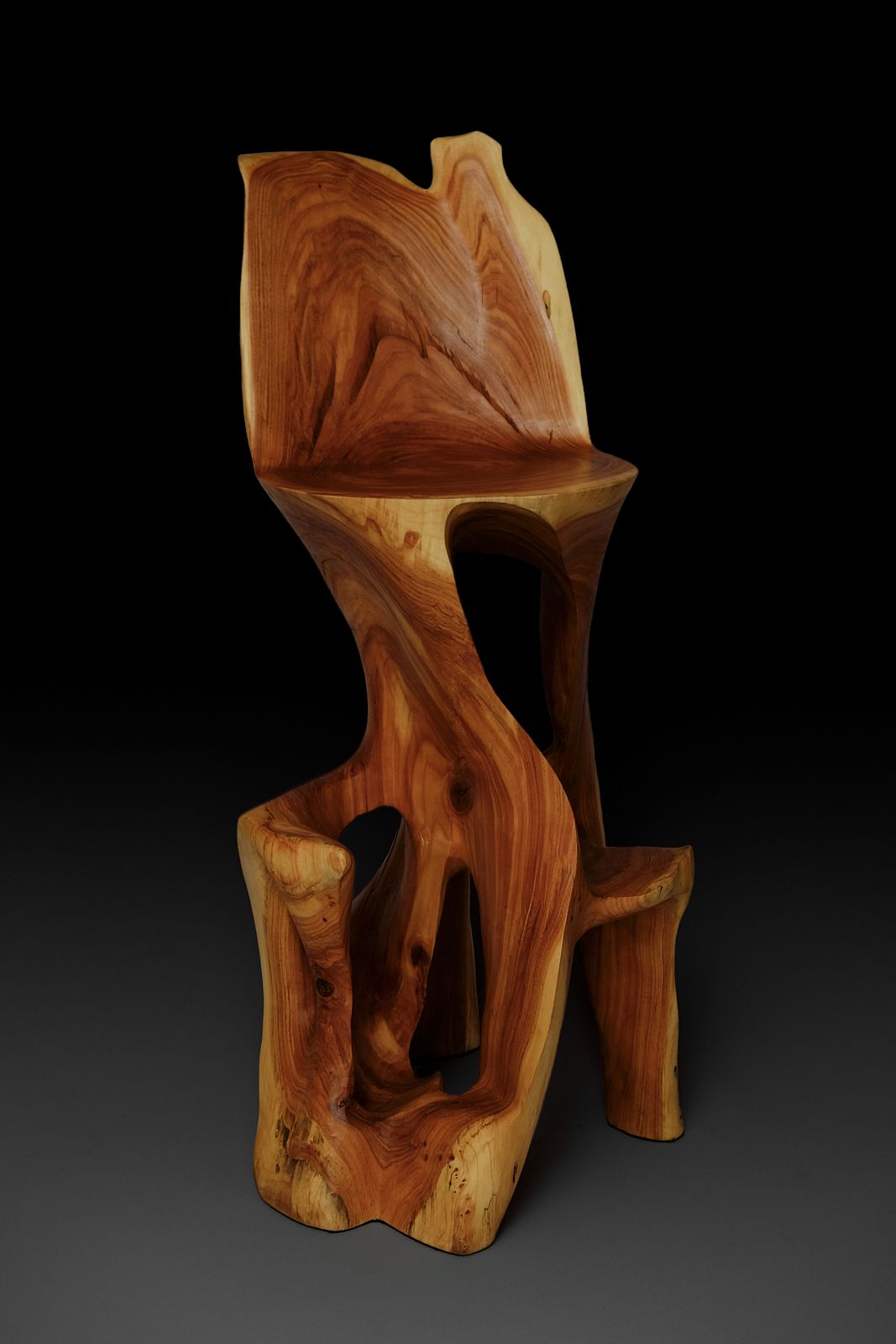 Makha, Flowing High-Back Bar Chair â Carved Sculpture in Natural Hardwood - image 3
