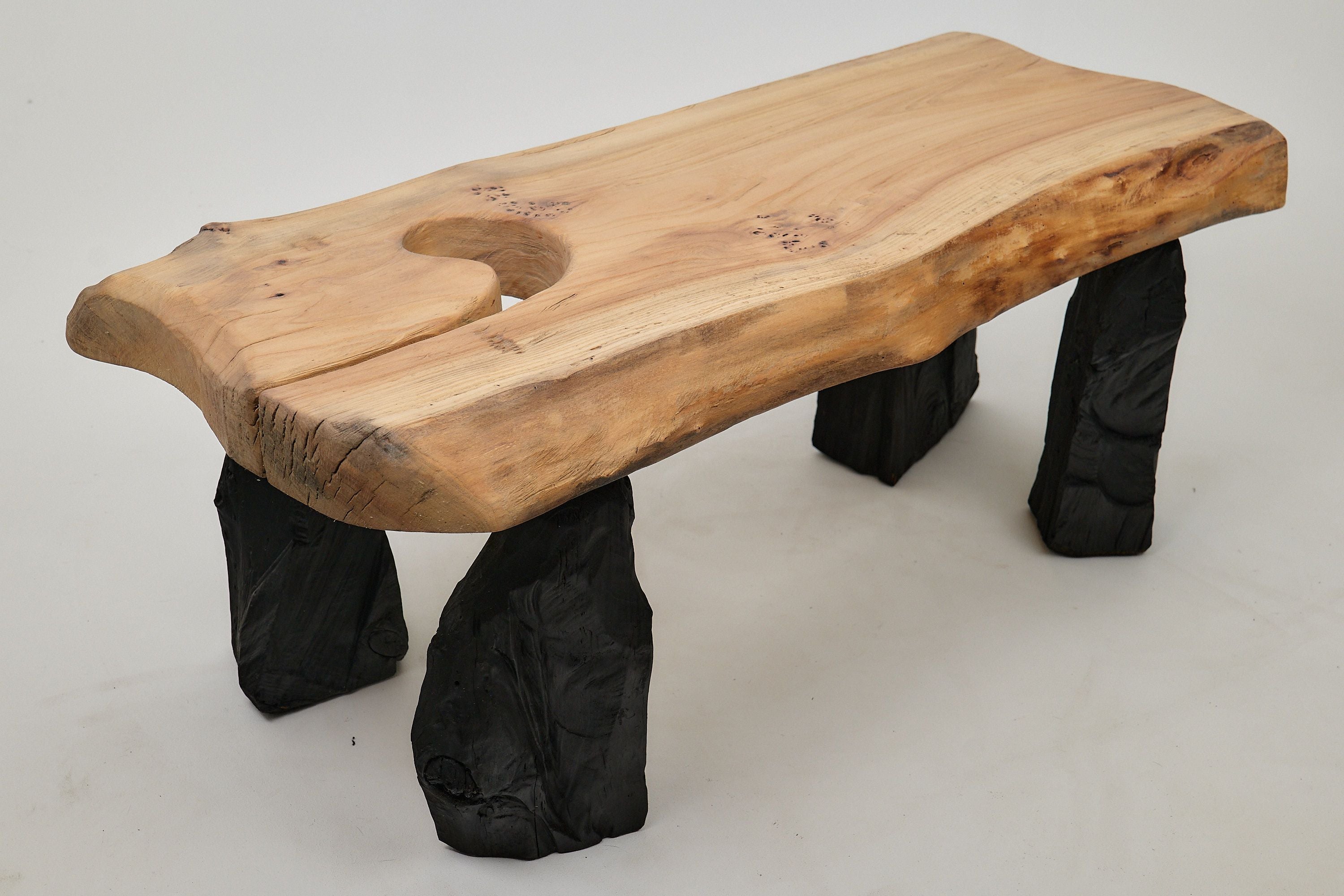 Jownik, Coffee Table  Natural Edge with Unique Charred Legs