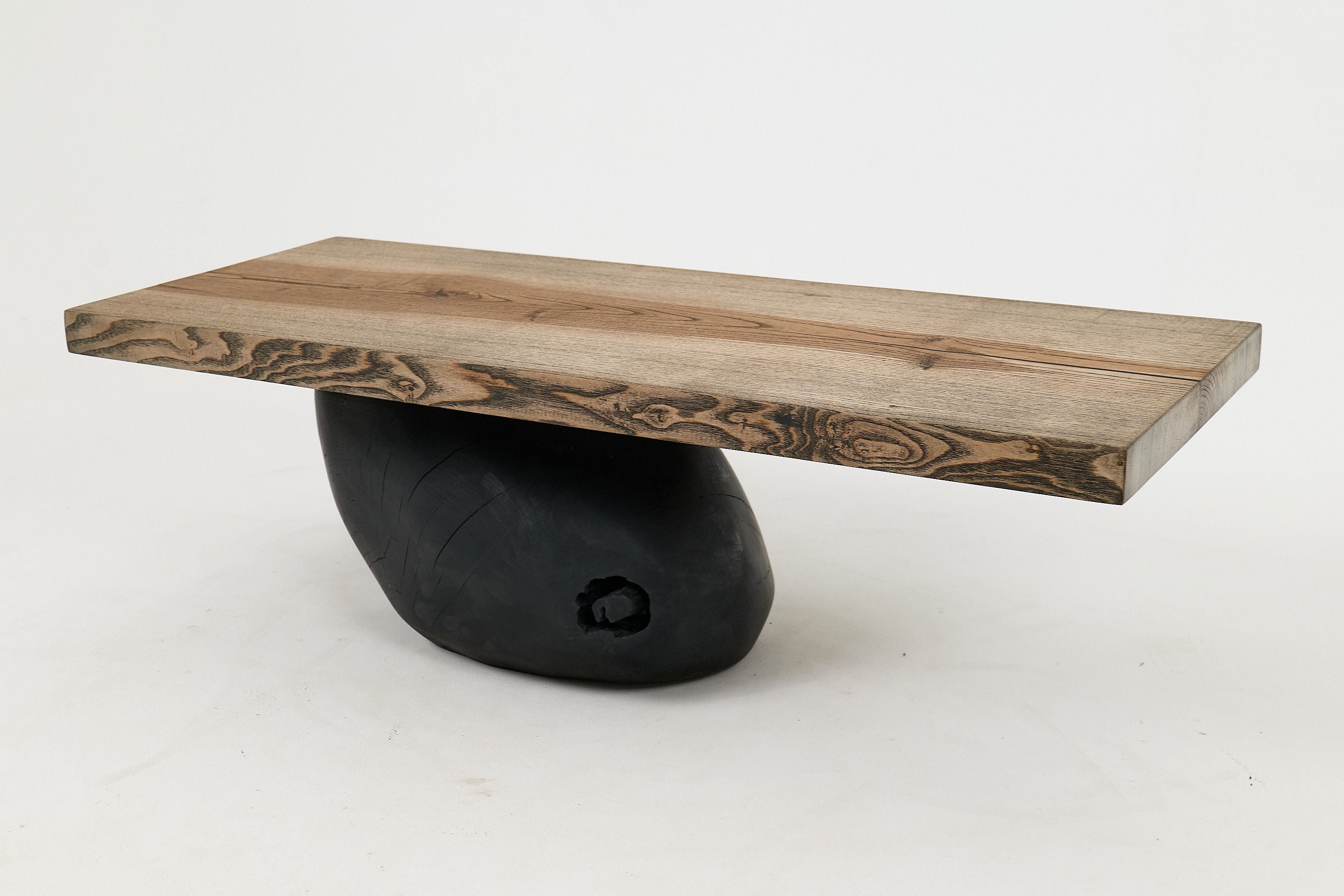 Jownik, Stone-Base Coffee Table  Floating Form on Blackened Balance