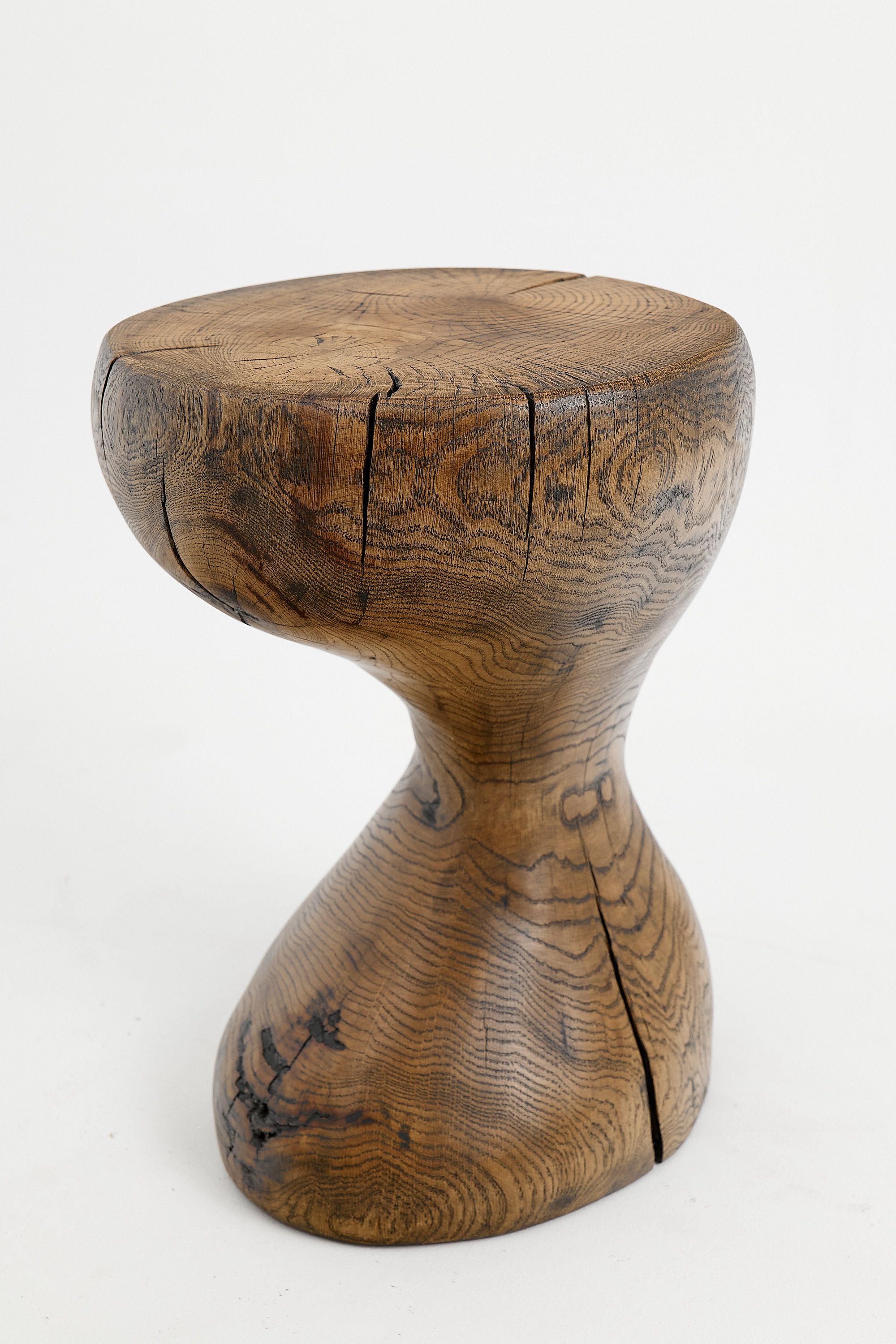 Leszy, Sculptural Side Table Carved in Solid Wood