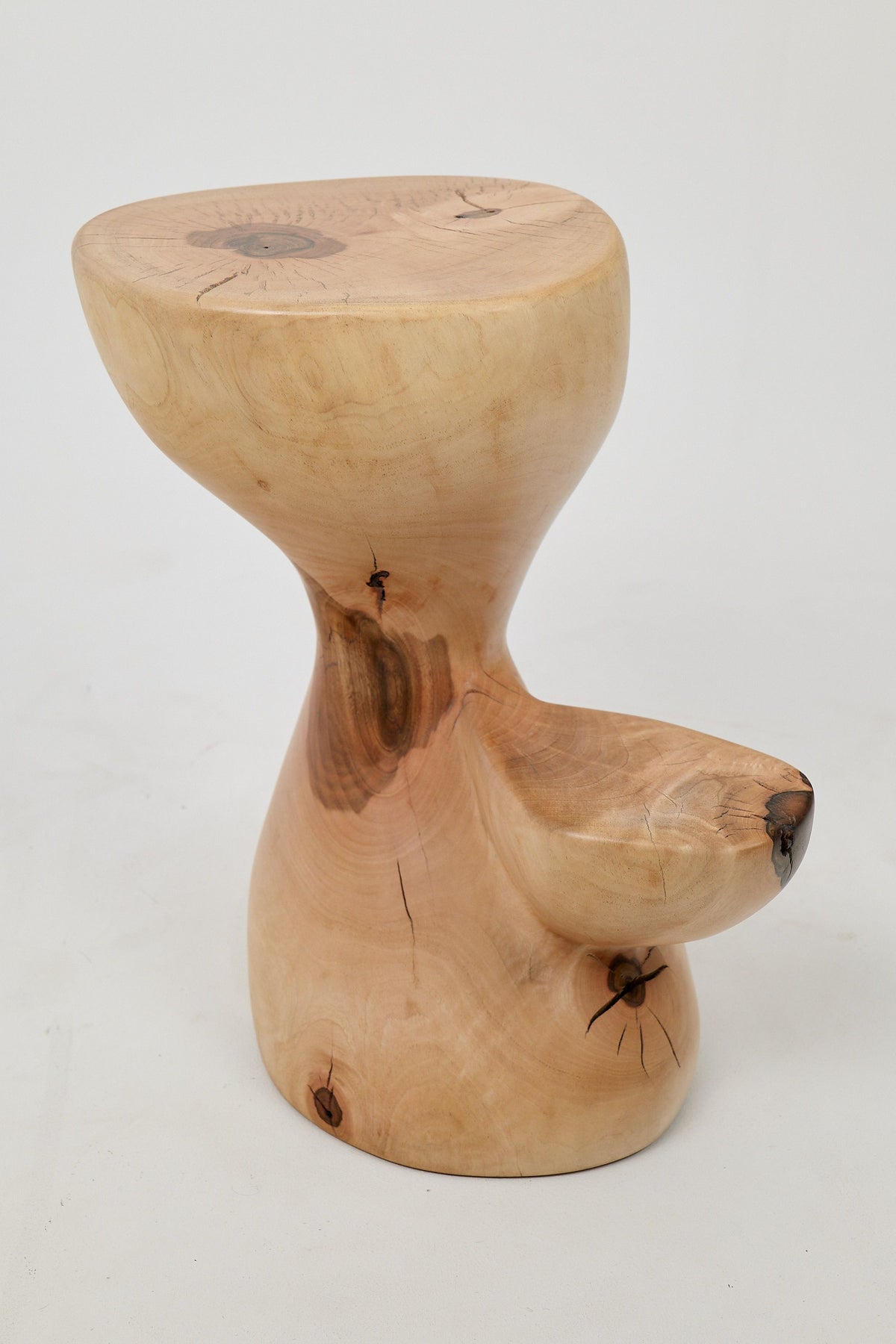 Leszy, Sculptural Side Table Carved in Solid Wood