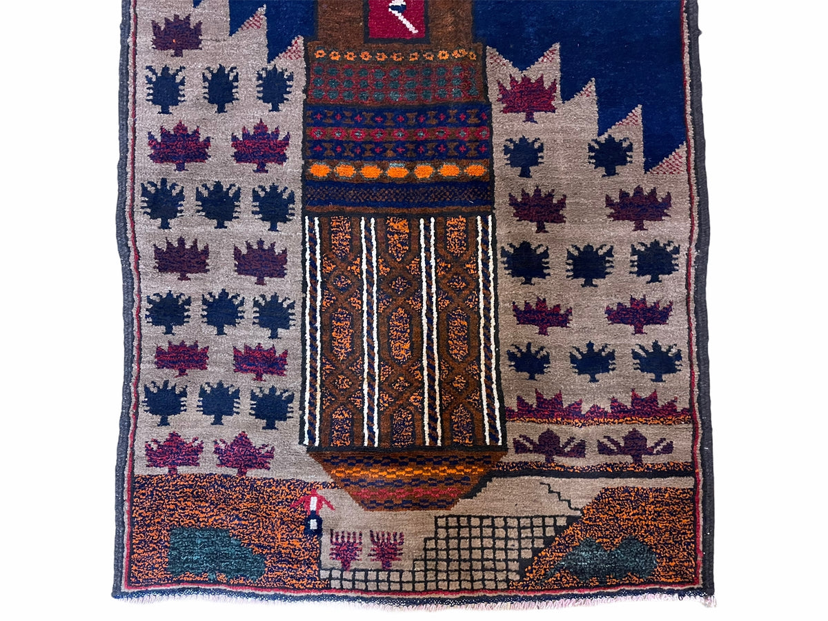 3 X 4.5 Vintage Handmade Tribal Wool Rug Baluchi Rug Afghan Rug Red Blue Beige - Jewel Rugs, view 6