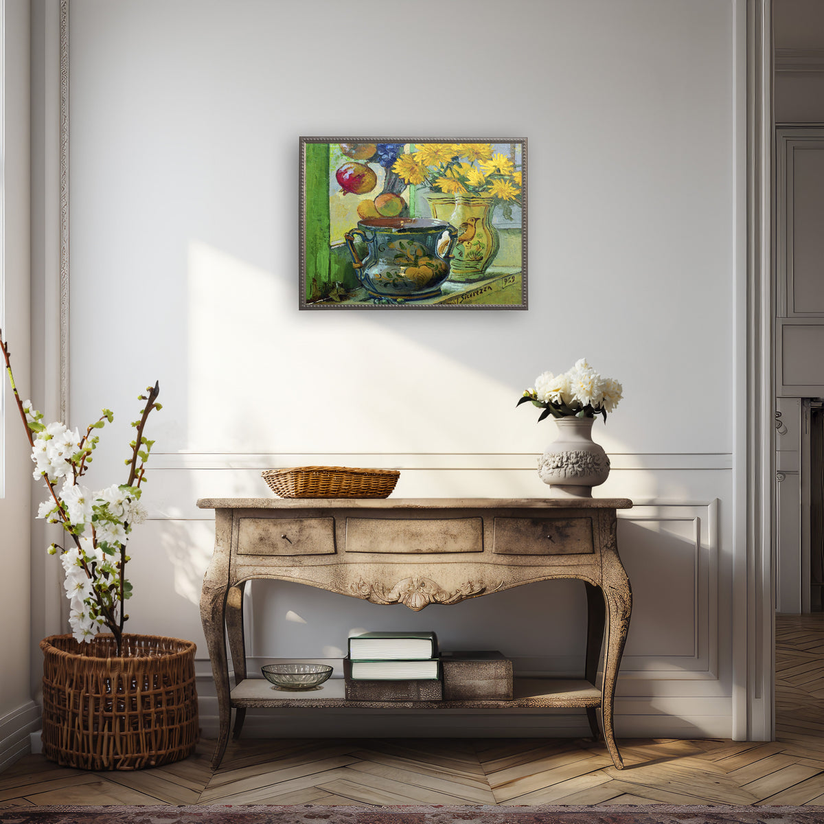 Flowers and Painted Vases in Gold Beaded Frame - Antique Curiosities, view 2