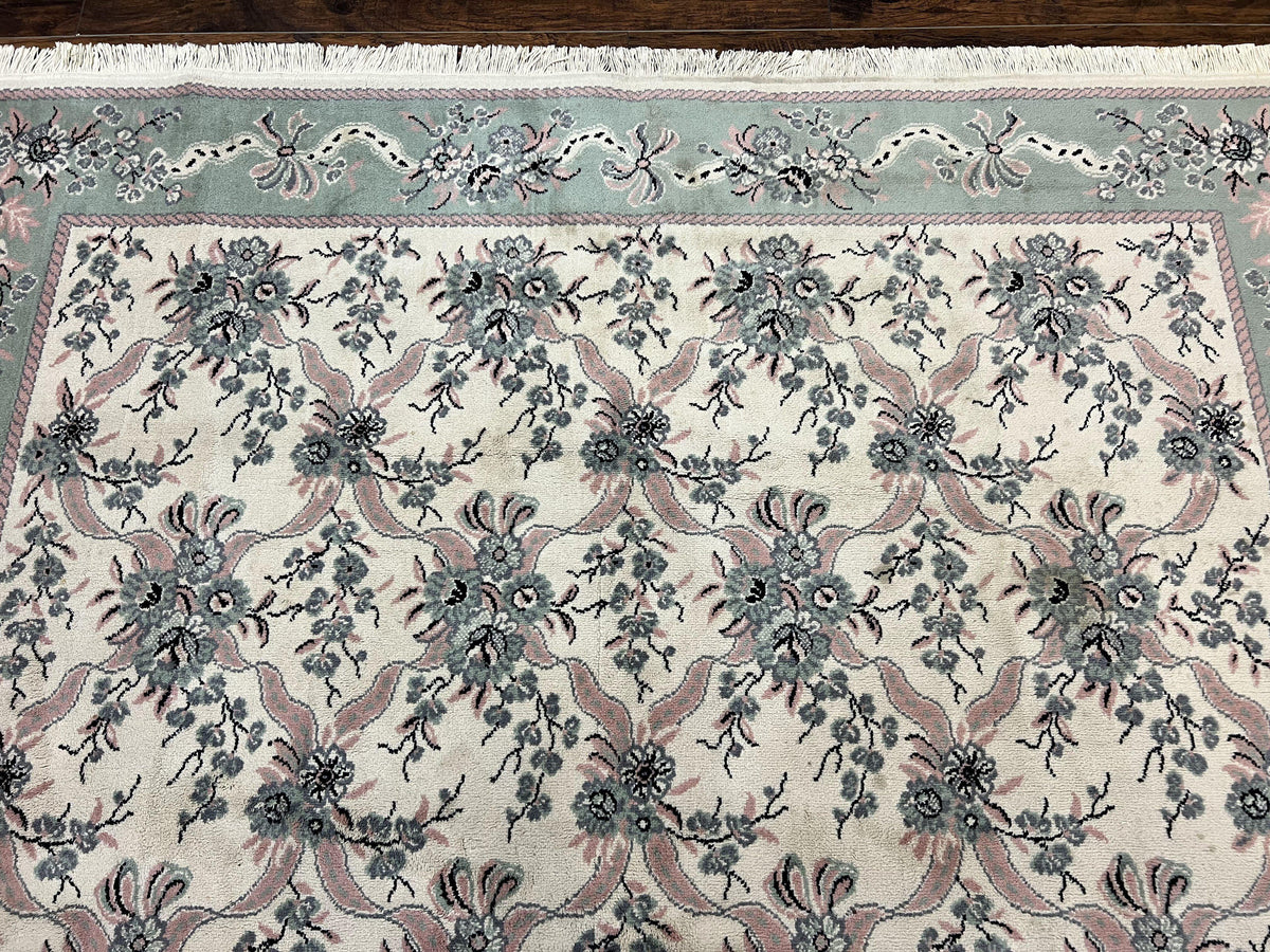 Belgium Power Loomed Rug 8x11, Ivory and Green, Wool Carpet, Floral - Jewel Rugs, view 3
