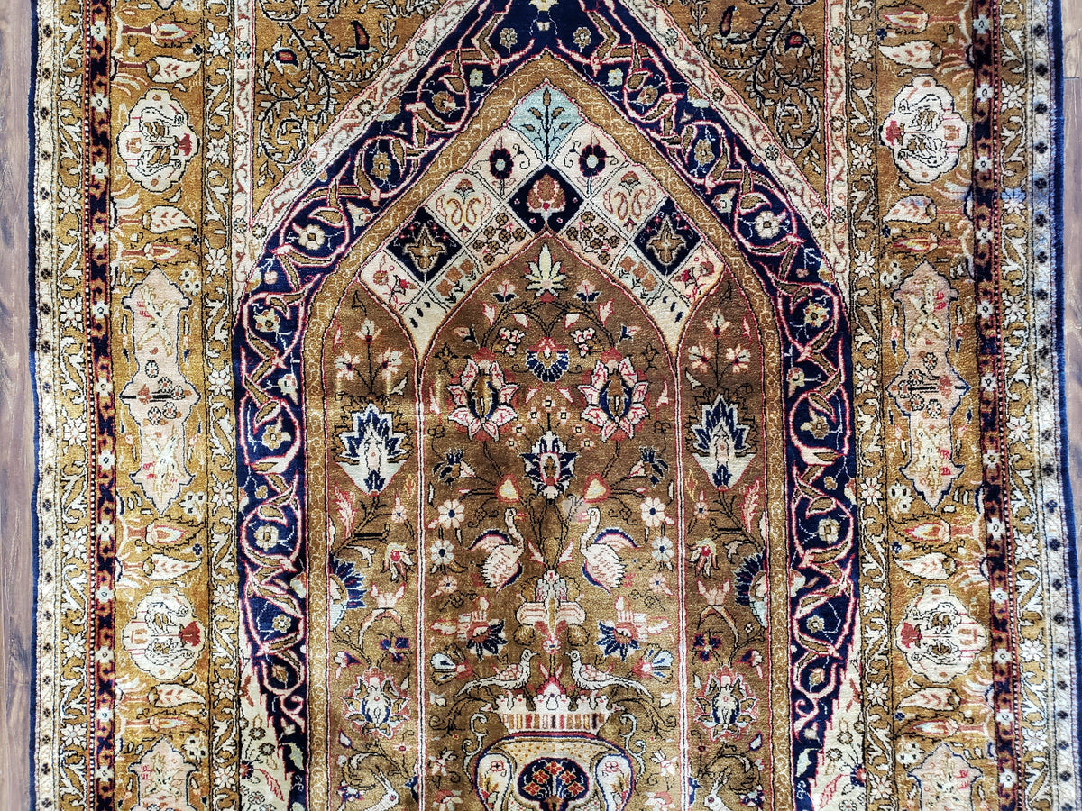 Semi Antique Persian Qum Silk Prayer Rug, Silk, Hand-Knotted, 3'6" x 5' - Jewel Rugs, view 4