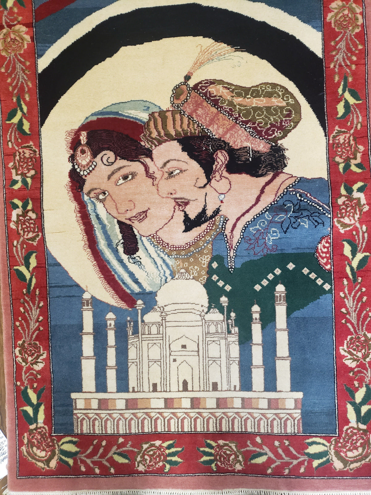 Vintage Small Pictorial Lovers Rug 2.5 x 4, Taj Mahal Indo Persian Rug, Wool Hand-Knotted Indian Rug, King & Queen, Layla and Majnun - Jewel Rugs, view 4