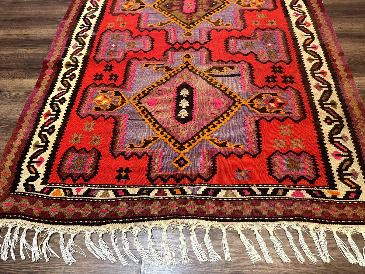 Persian Kurdish Zarand Kilim Rug 5x9, Red, Geometric Medallions, Wide Runner - Jewel Rugs, view 6