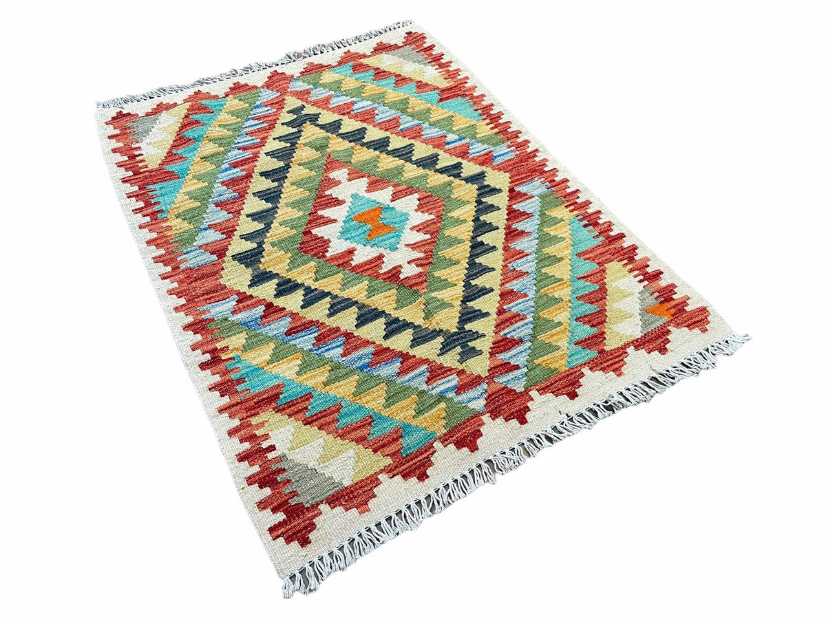 Small Kilim Rug 2x3 Colorful Turkish Kilim Accent Rug New Flatweave Wool Kilim Chobi Kilim Diamond Zigzag Playroom Rug - Jewel Rugs, view 4