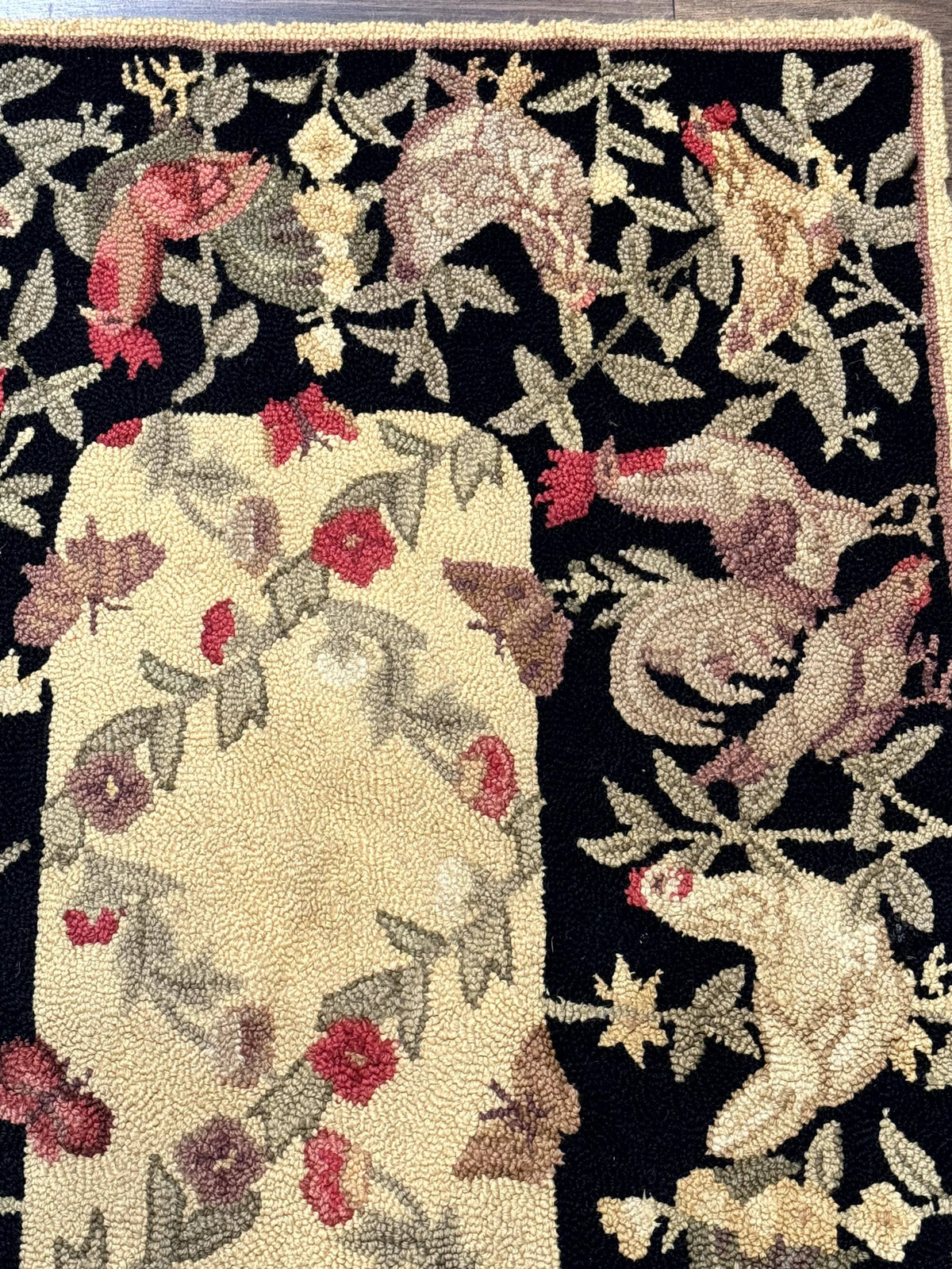 Small Vintage Hooked Rug, Roosters, Handmade, Wool - Jewel Rugs, view 8
