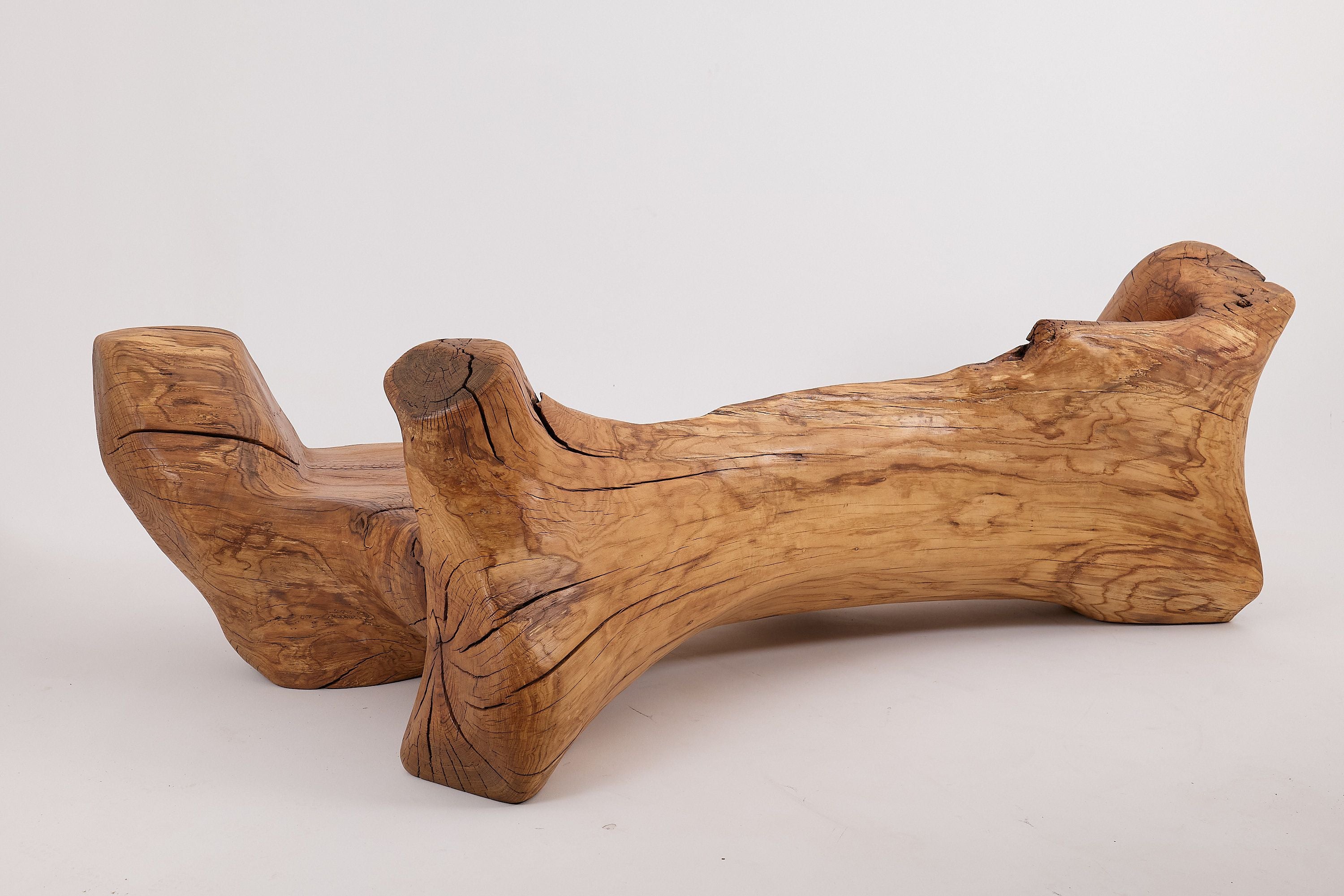 XXL Solid Carved Wood Bench With Raw Organic Form Indoor, & Outdoor, Logniture - image 12