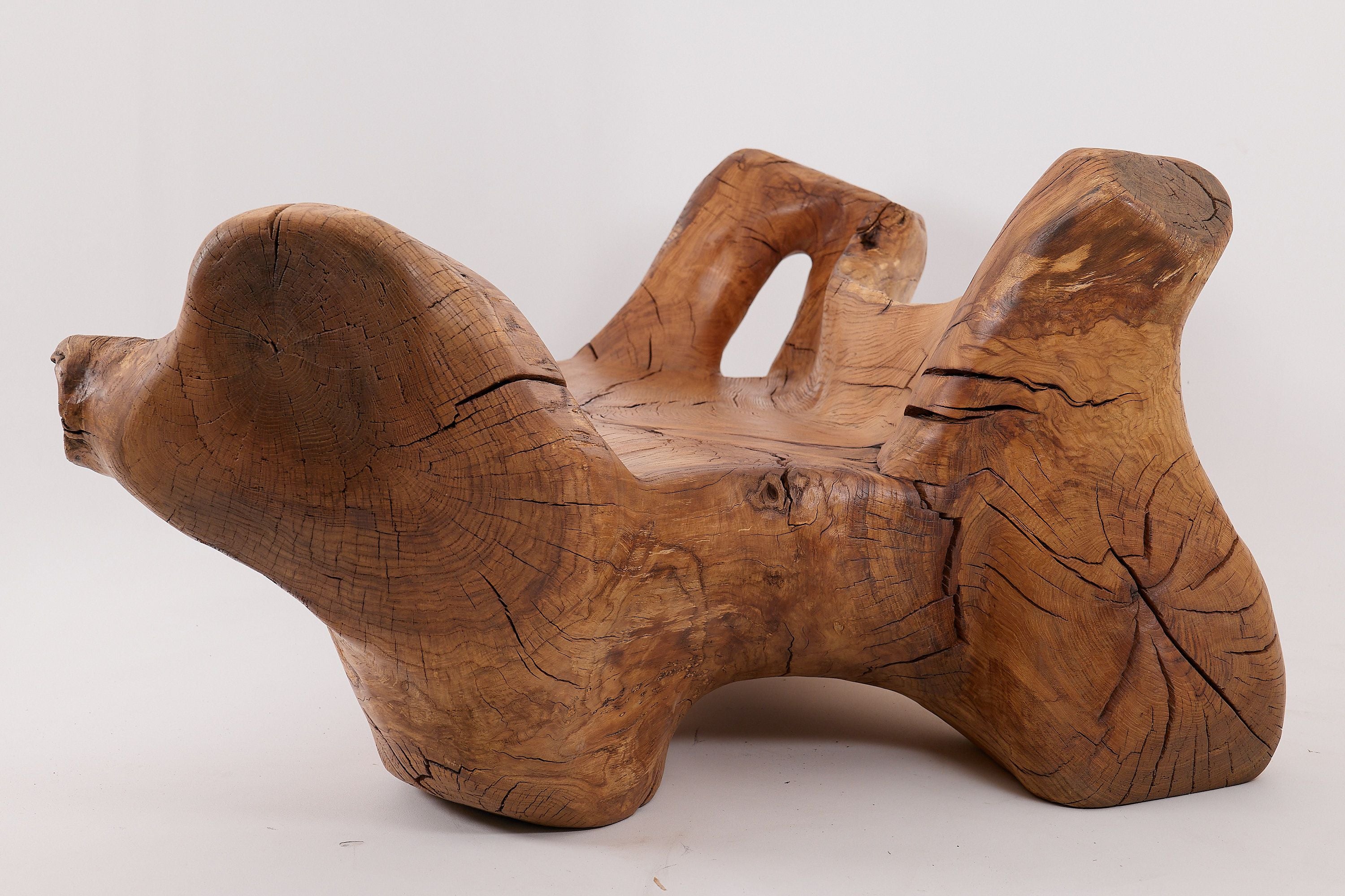XXL Solid Carved Wood Bench With Raw Organic Form Indoor, & Outdoor, Logniture - image 5