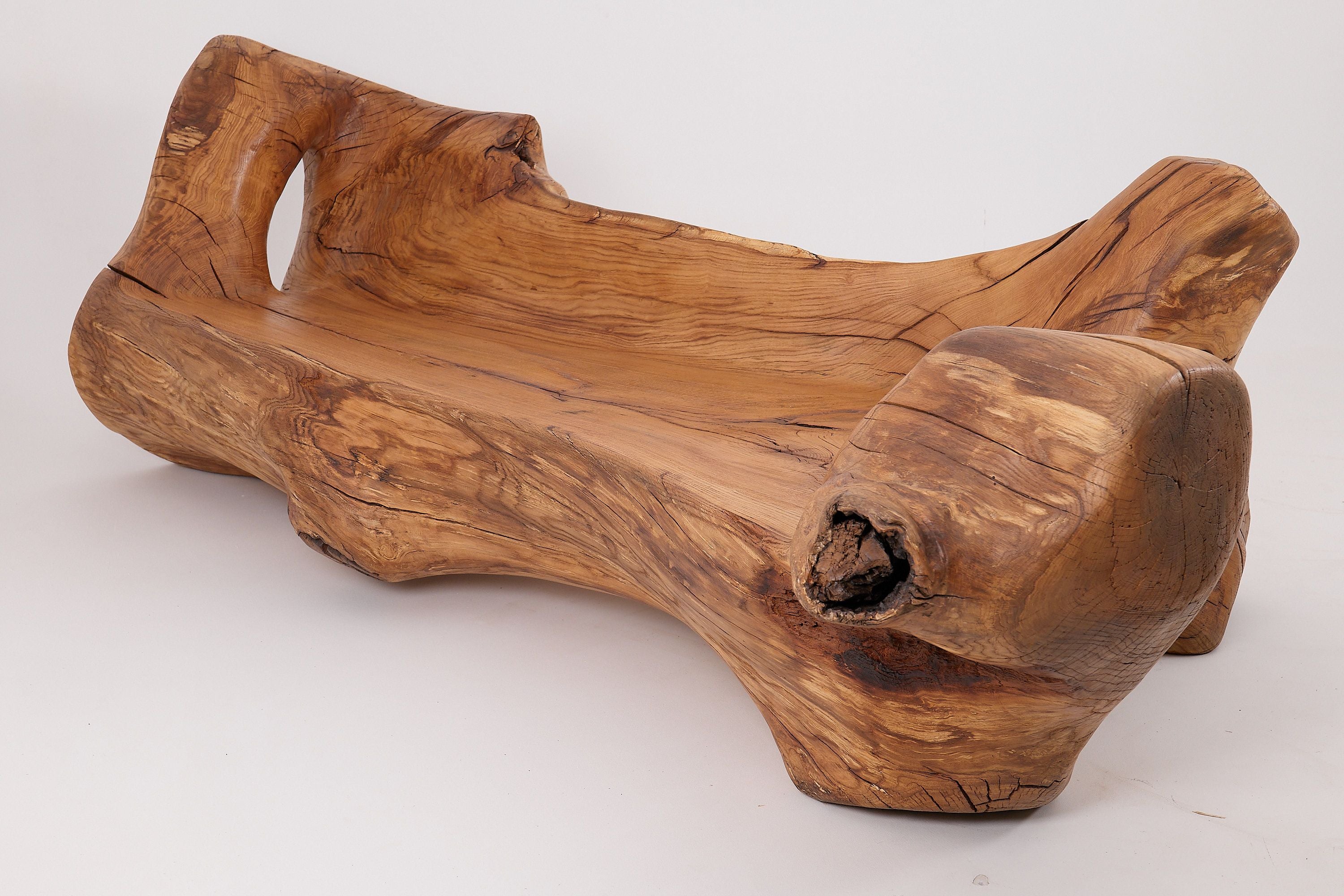 XXL Solid Carved Wood Bench With Raw Organic Form Indoor, & Outdoor, Logniture - image 7
