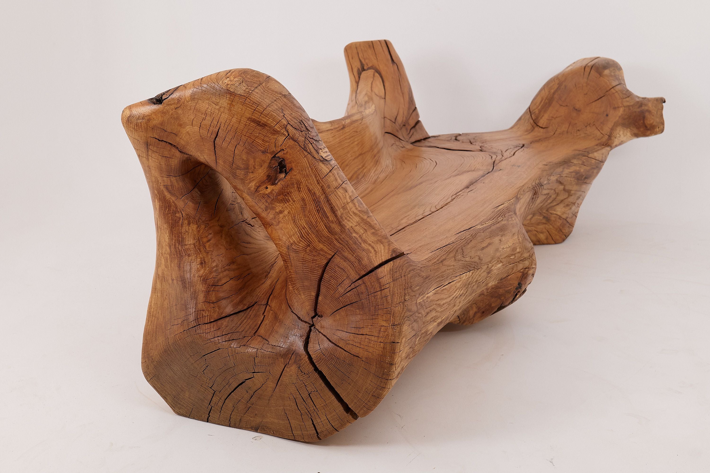 XXL Solid Carved Wood Bench With Raw Organic Form Indoor, & Outdoor, Logniture - image 17